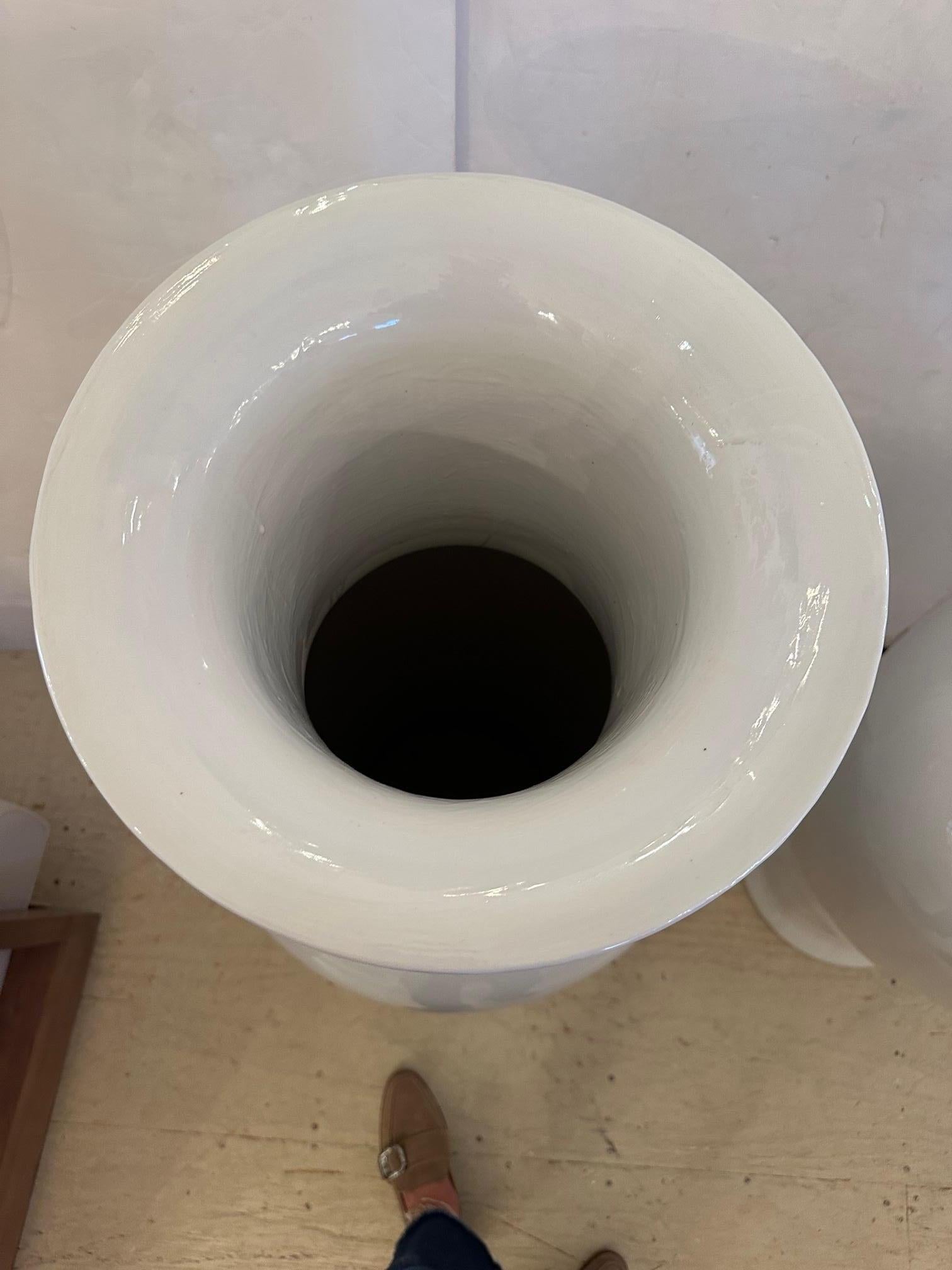 Chinese Export Enormous Pair of Blanc de Chine Asian Floor Vases with Striking Scale