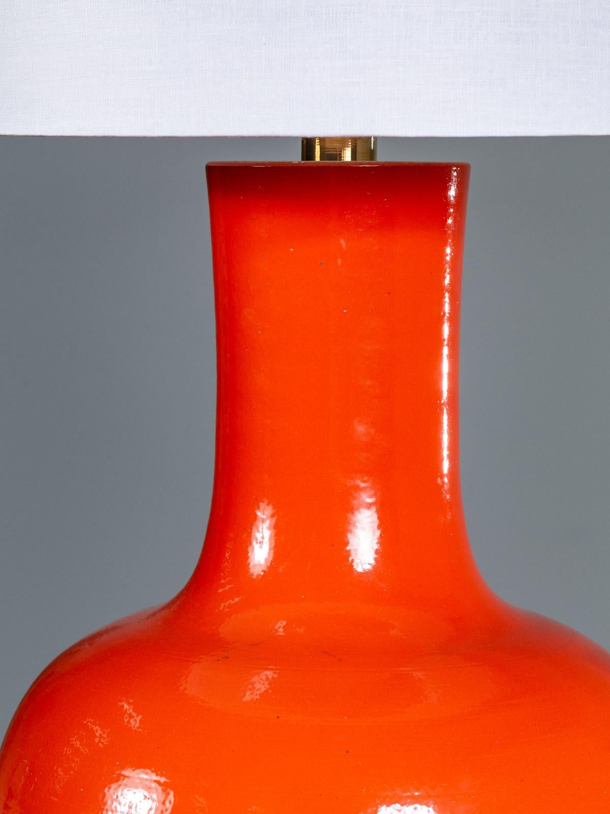 Chinese Enormous Persimmon Handmade Temple Jar Vase Custom Lamp Lucite Base