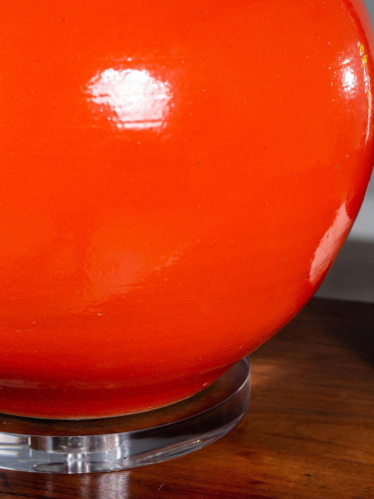 Glazed Enormous Persimmon Handmade Temple Jar Vase Custom Lamp Lucite Base