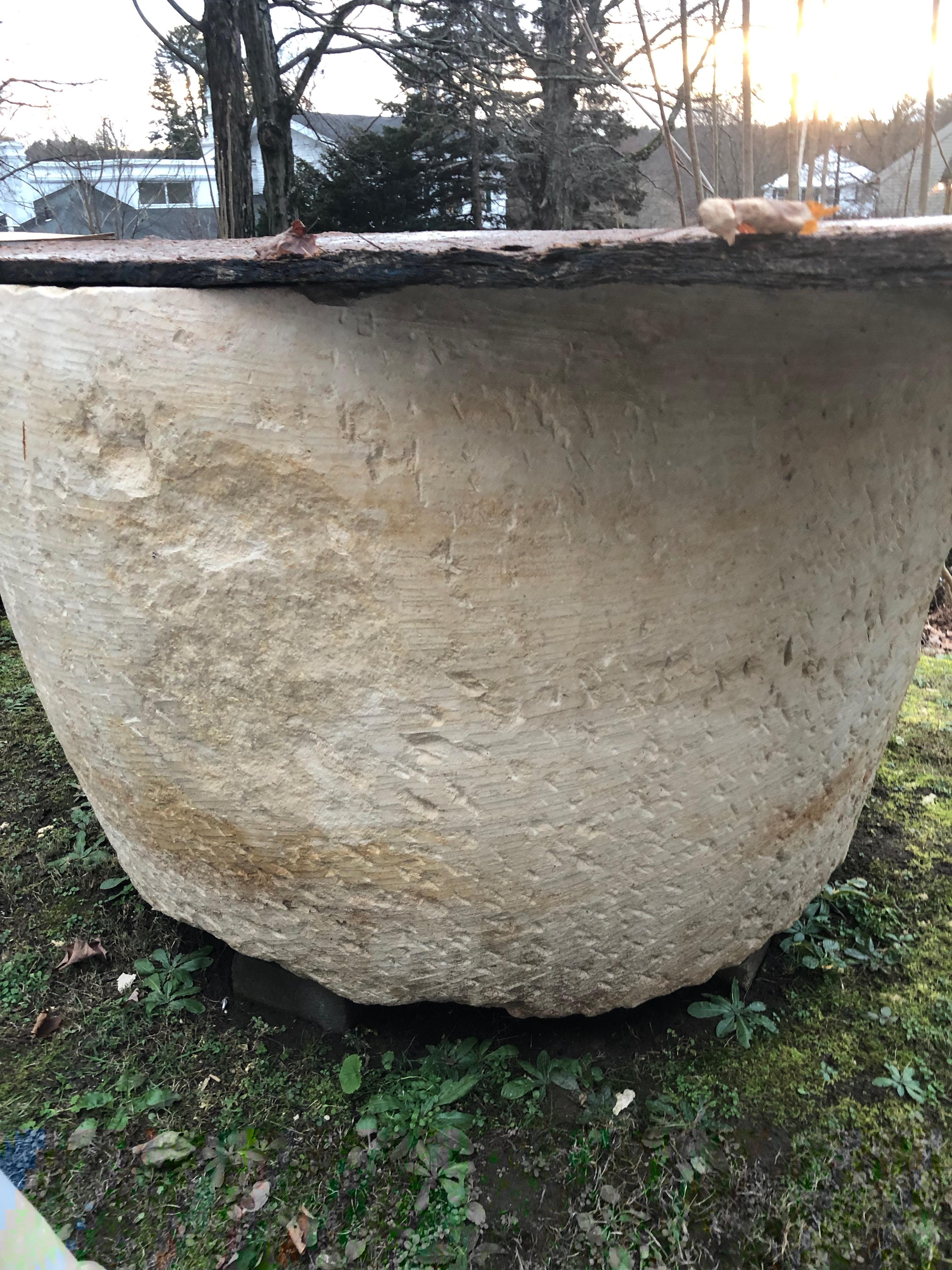 Enormous Round 19th Century French Hand-Carved Stone Trough 3