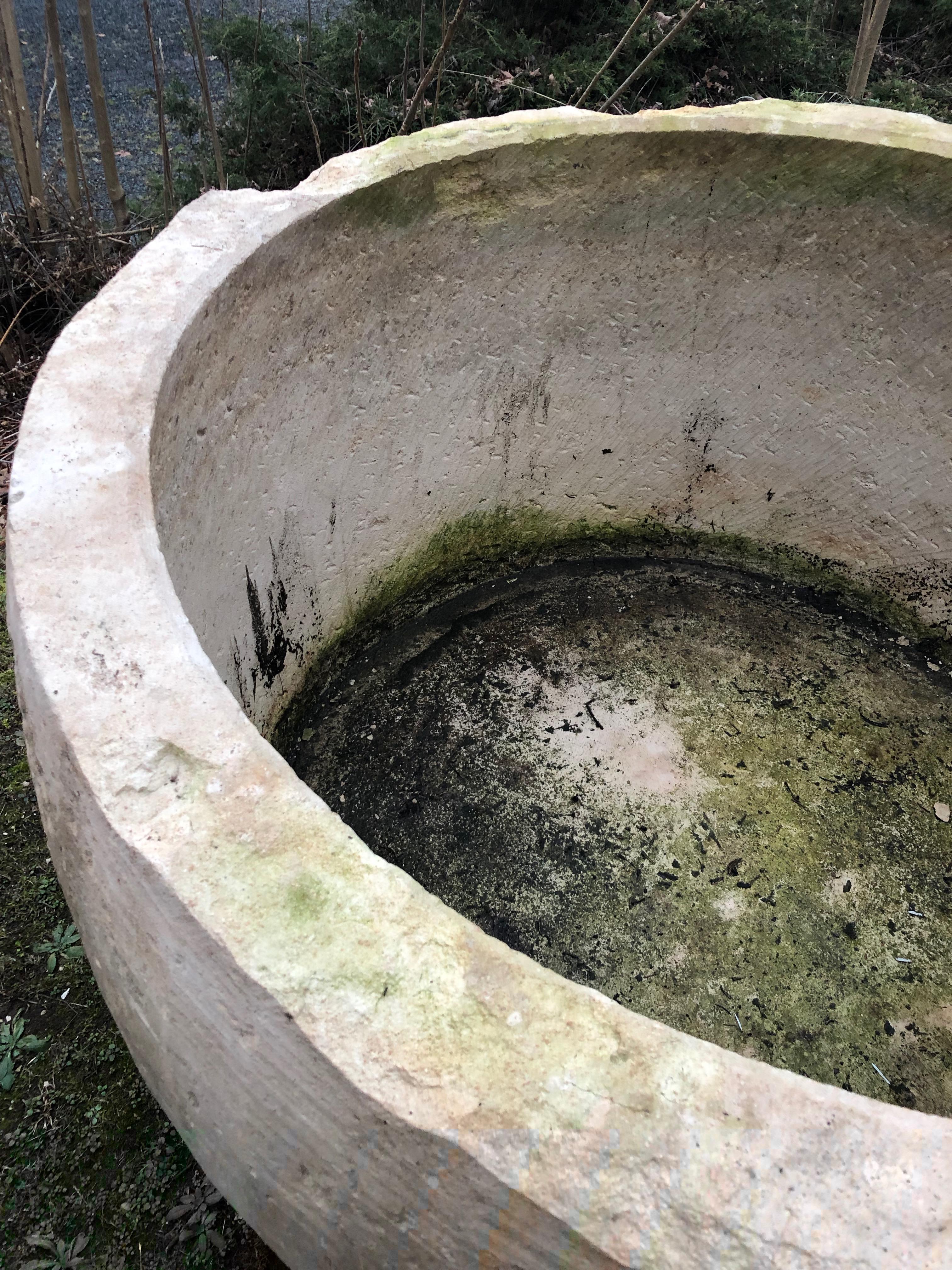 Enormous Round 19th Century French Hand-Carved Stone Trough 4