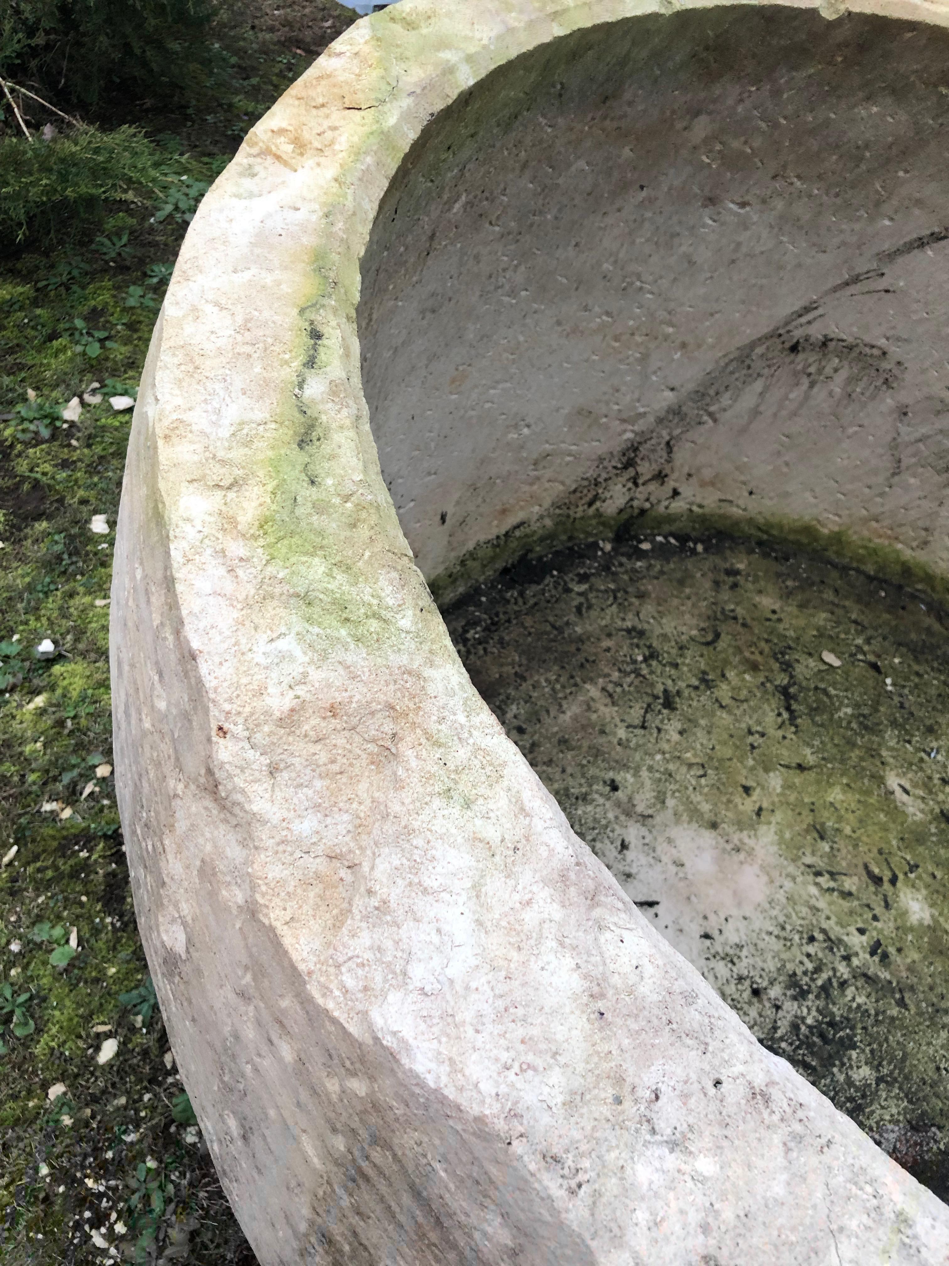 Enormous Round 19th Century French Hand-Carved Stone Trough 7