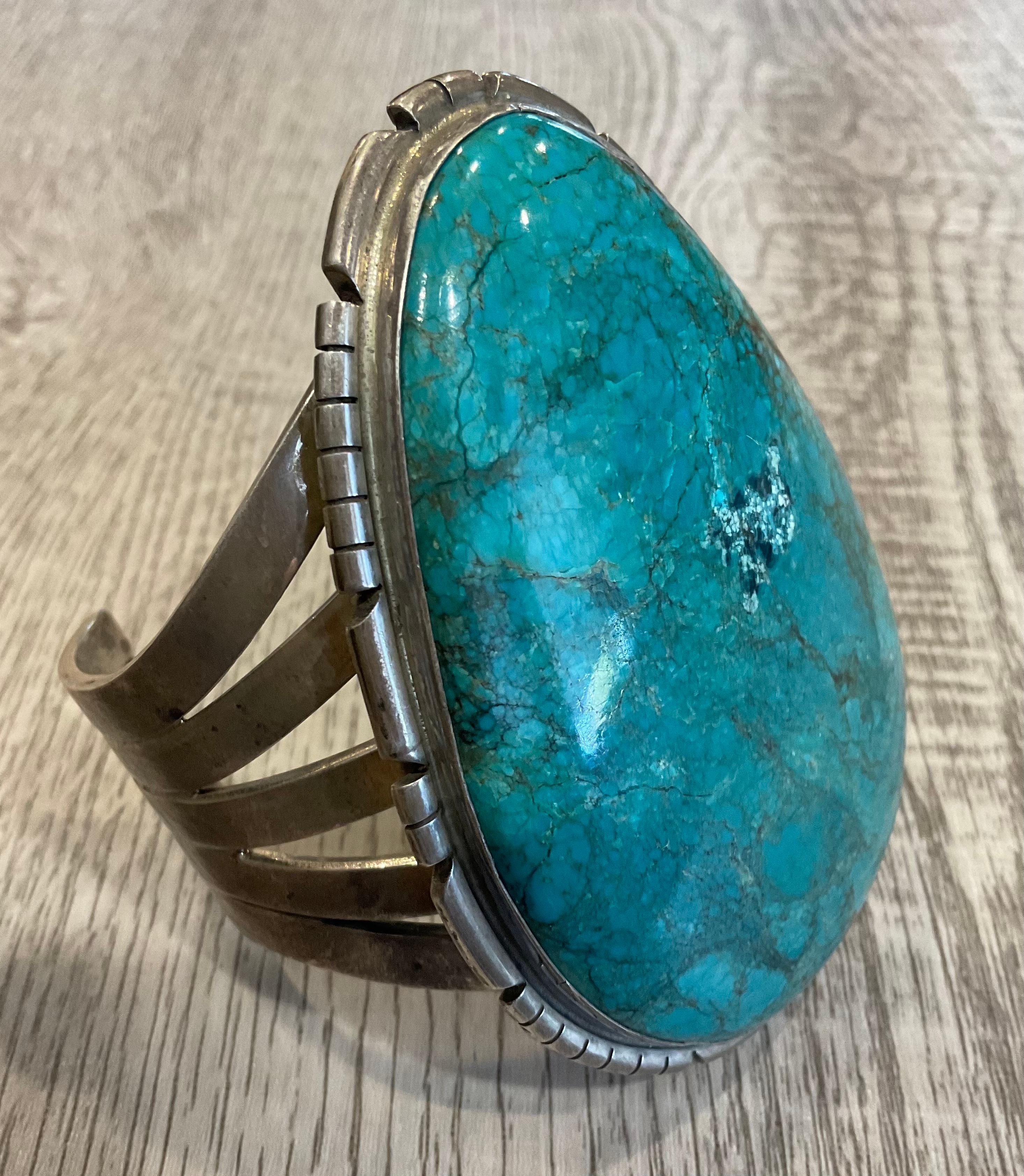 Enormous Roy Buck Navajo Native American Sterling Silver Turquoise Cuff 5