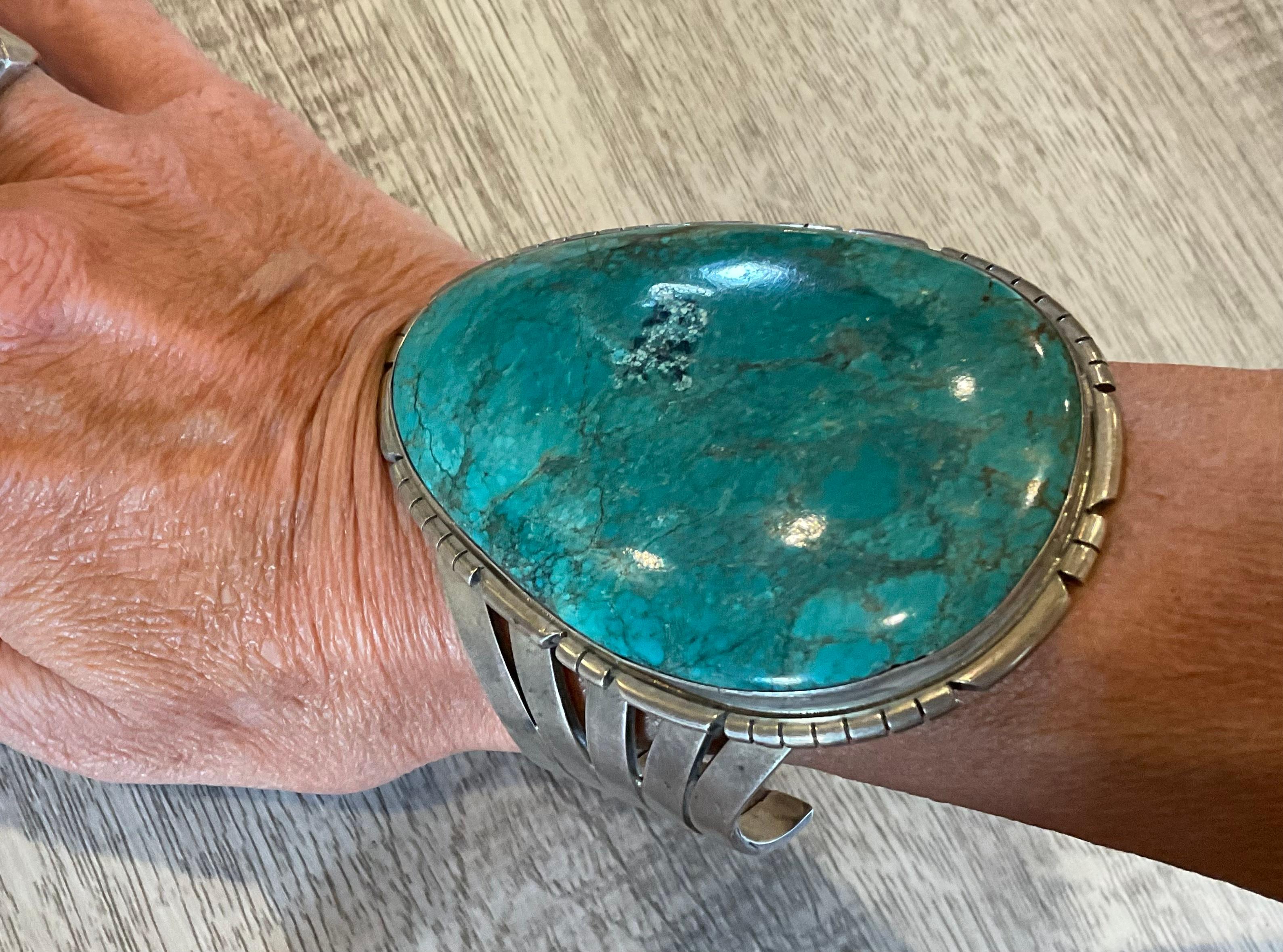 Enormous Roy Buck Navajo Native American Sterling Silver Turquoise Cuff 6