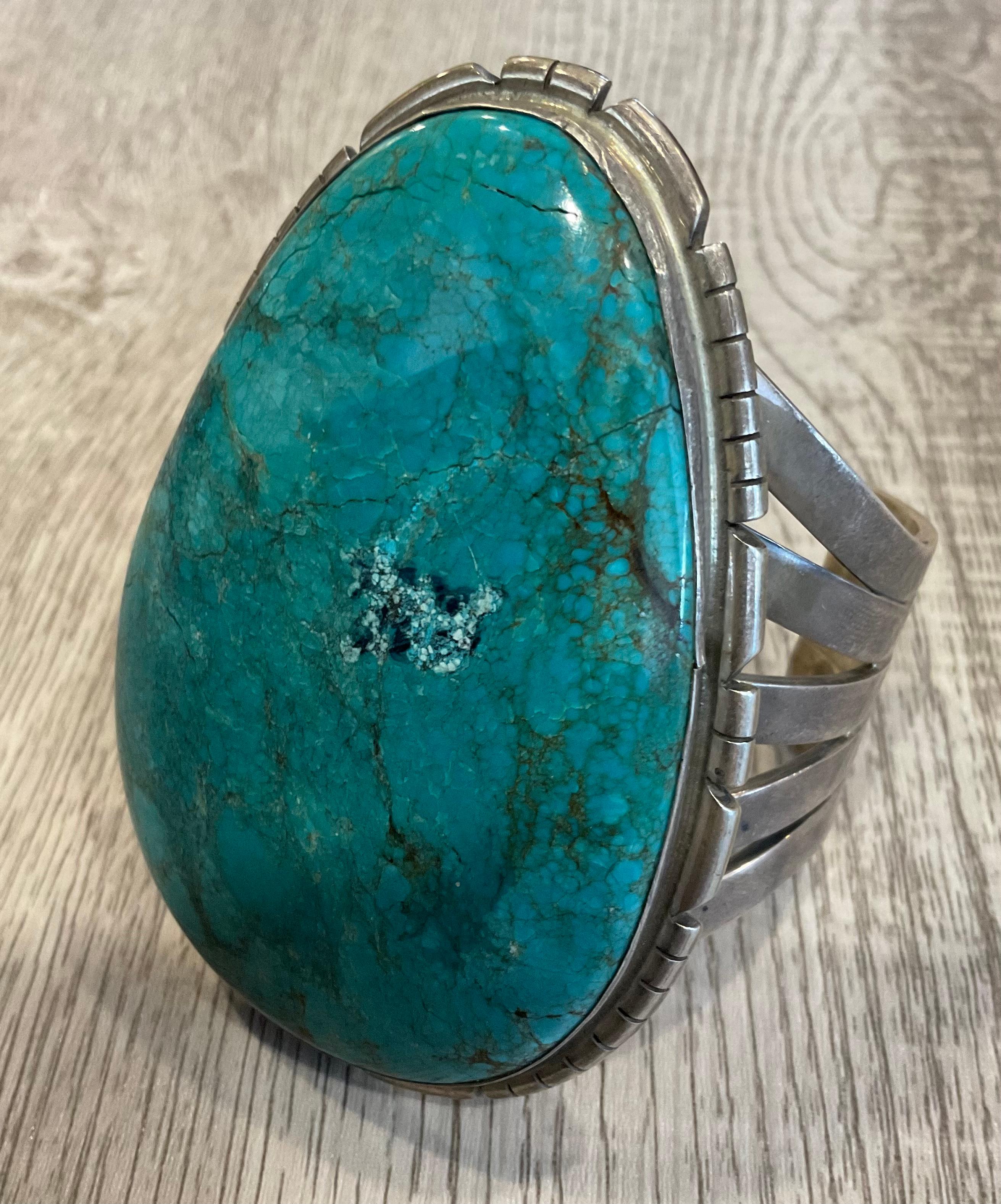 Enormous Roy Buck Navajo Native American Sterling Silver Turquoise Cuff 4
