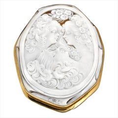 Enormous Shell Cameo of The Three Graces in Italian 14k Gold Brooch Frame