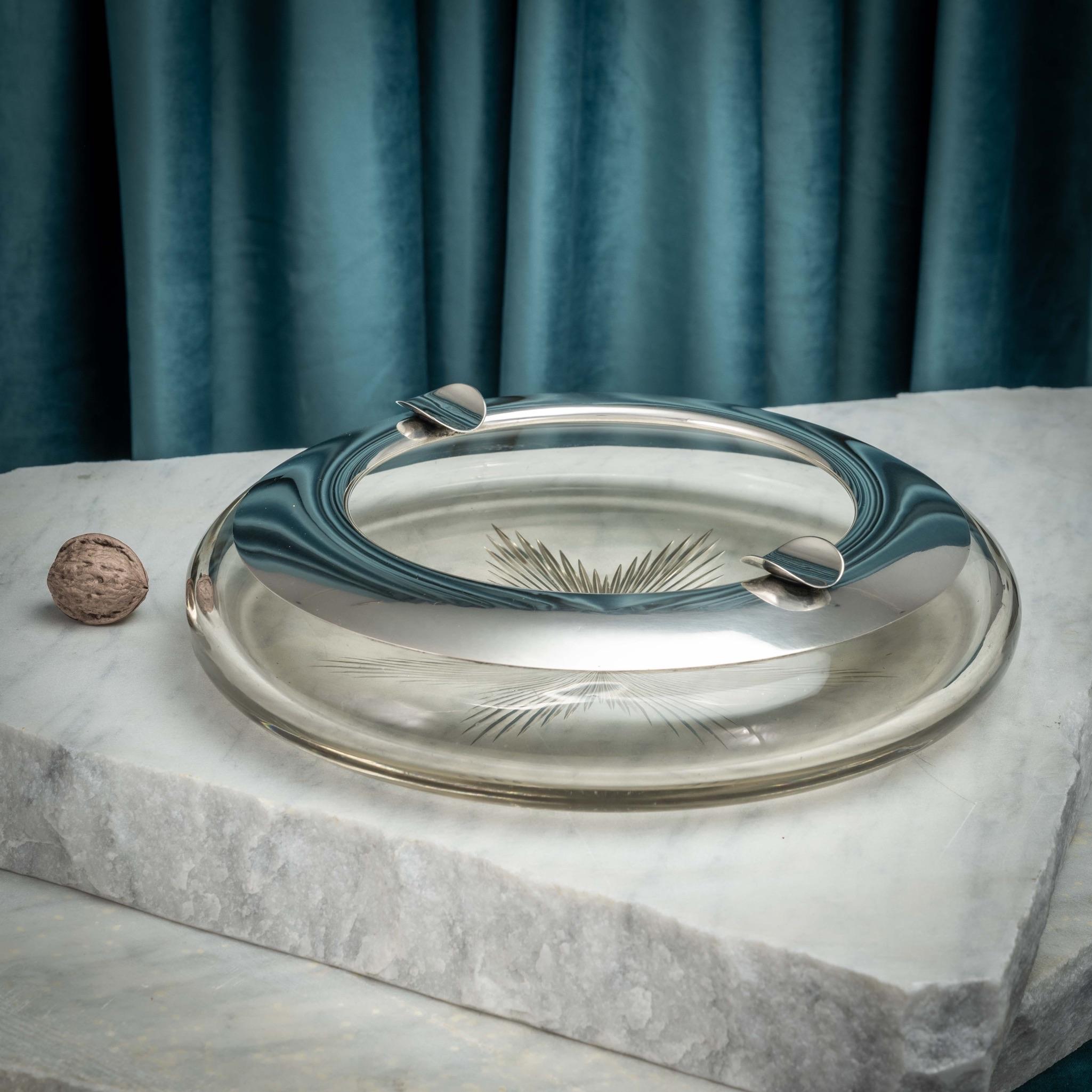 German Enormous Silver Mounted Cut Glass Ashtray, Circa 1935 For Sale