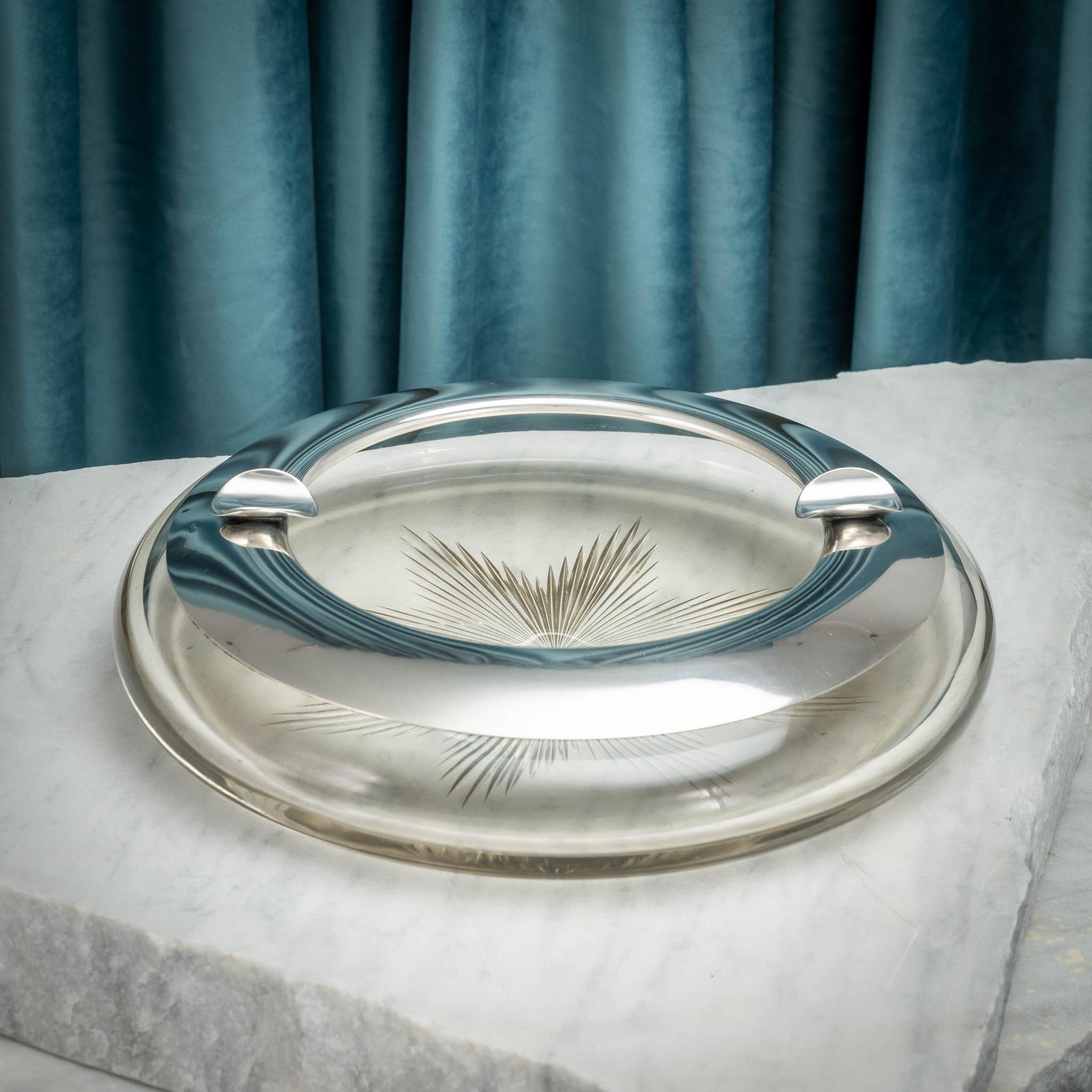 Mid-20th Century Enormous Silver Mounted Cut Glass Ashtray, Circa 1935 For Sale