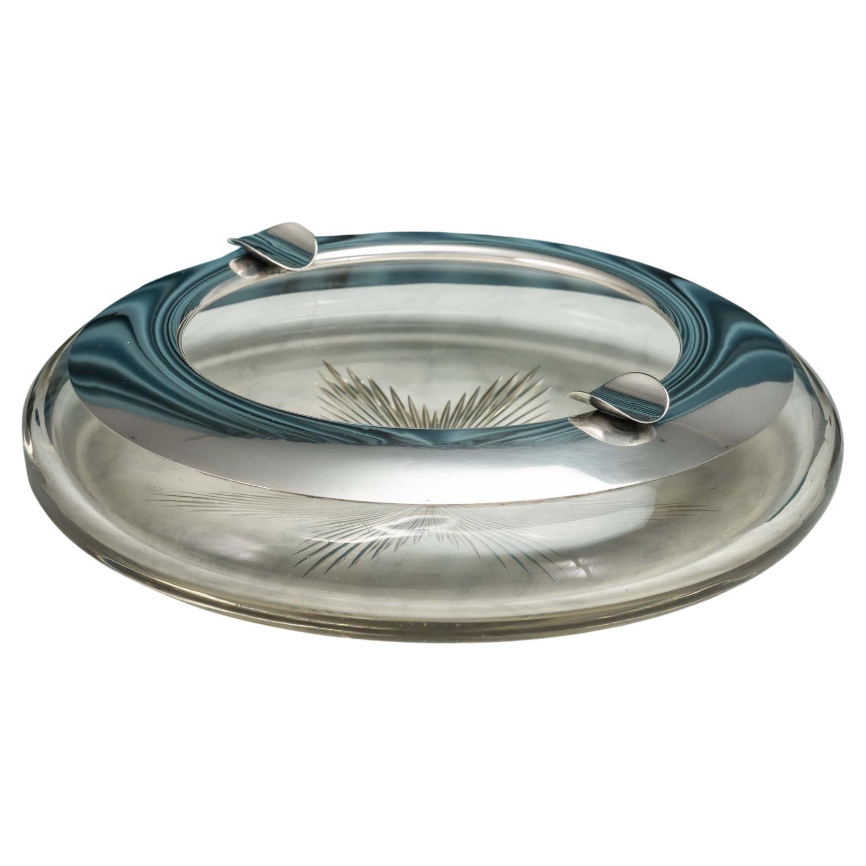 Enormous Silver Mounted Cut Glass Ashtray, Circa 1935