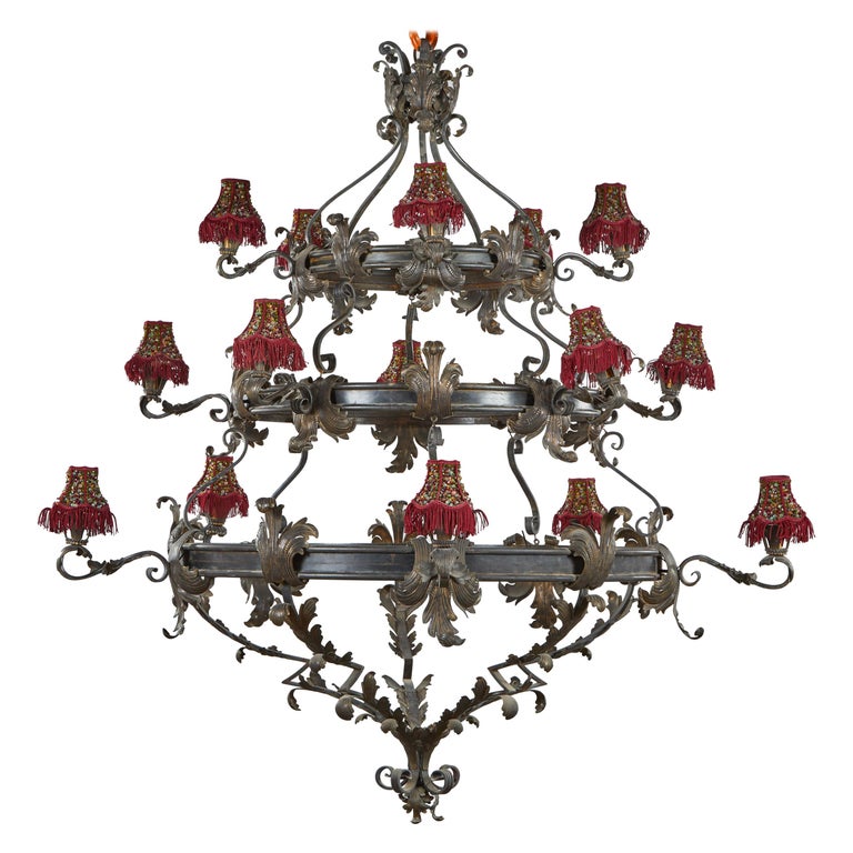 Enormous Spanish Wrought Iron Chandelier, circa 1920 at 1stDibs