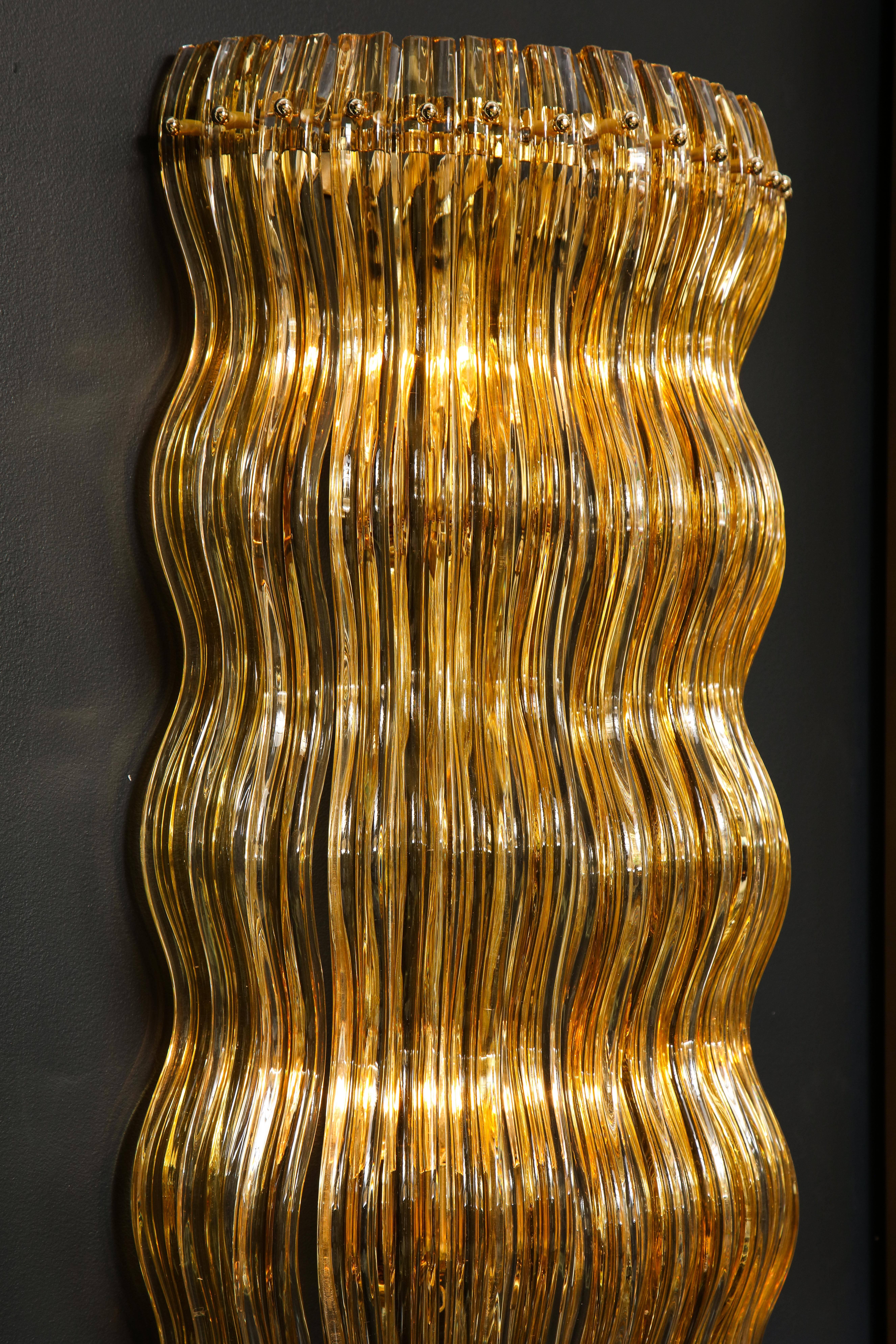 Enormous Venini Style Italian Gold and Clear Murano Glass Sconces In Excellent Condition In New York, NY