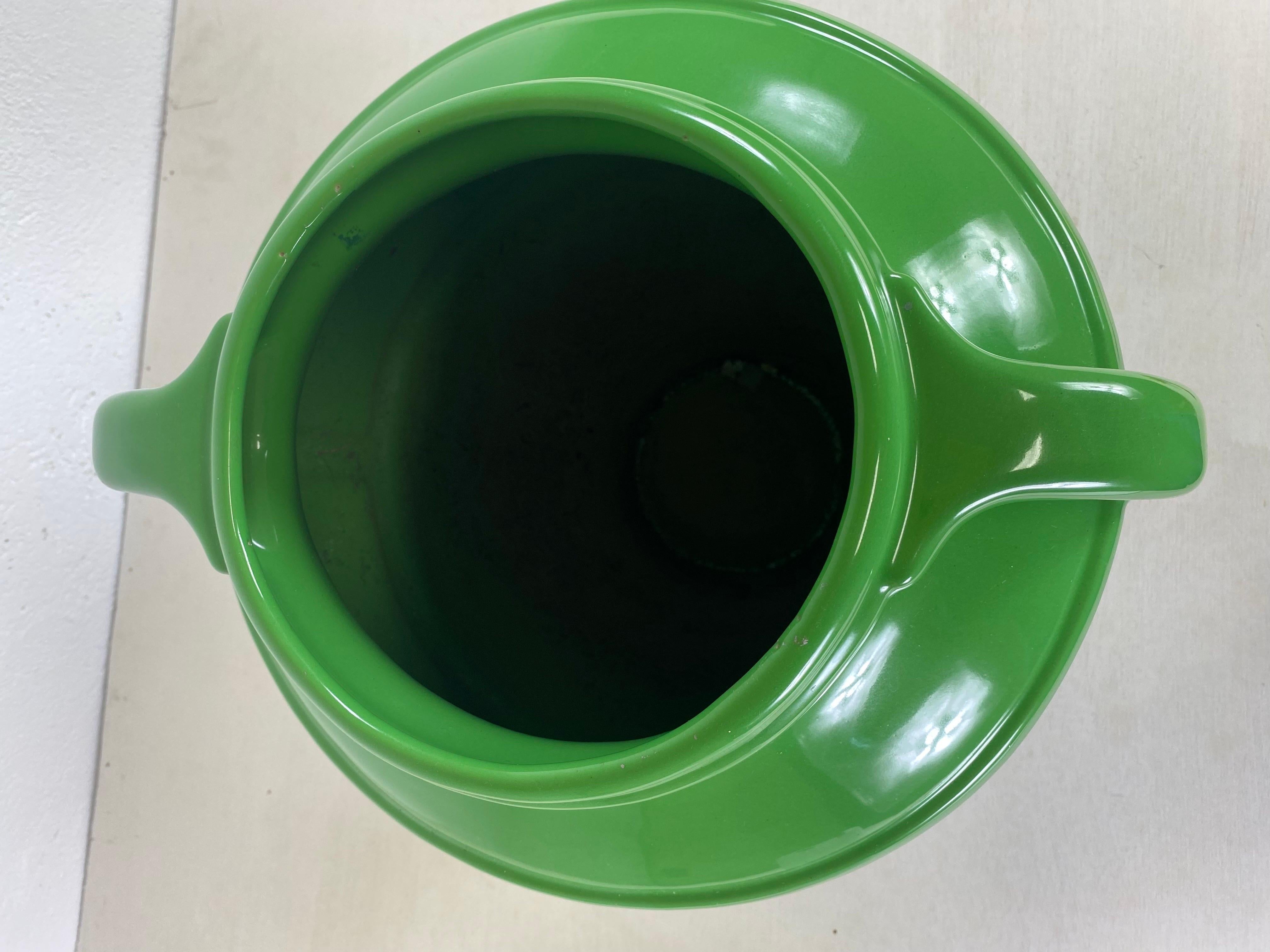 Glazed Enormous Vintage Apple Green Art Deco, Pottery Vase For Sale