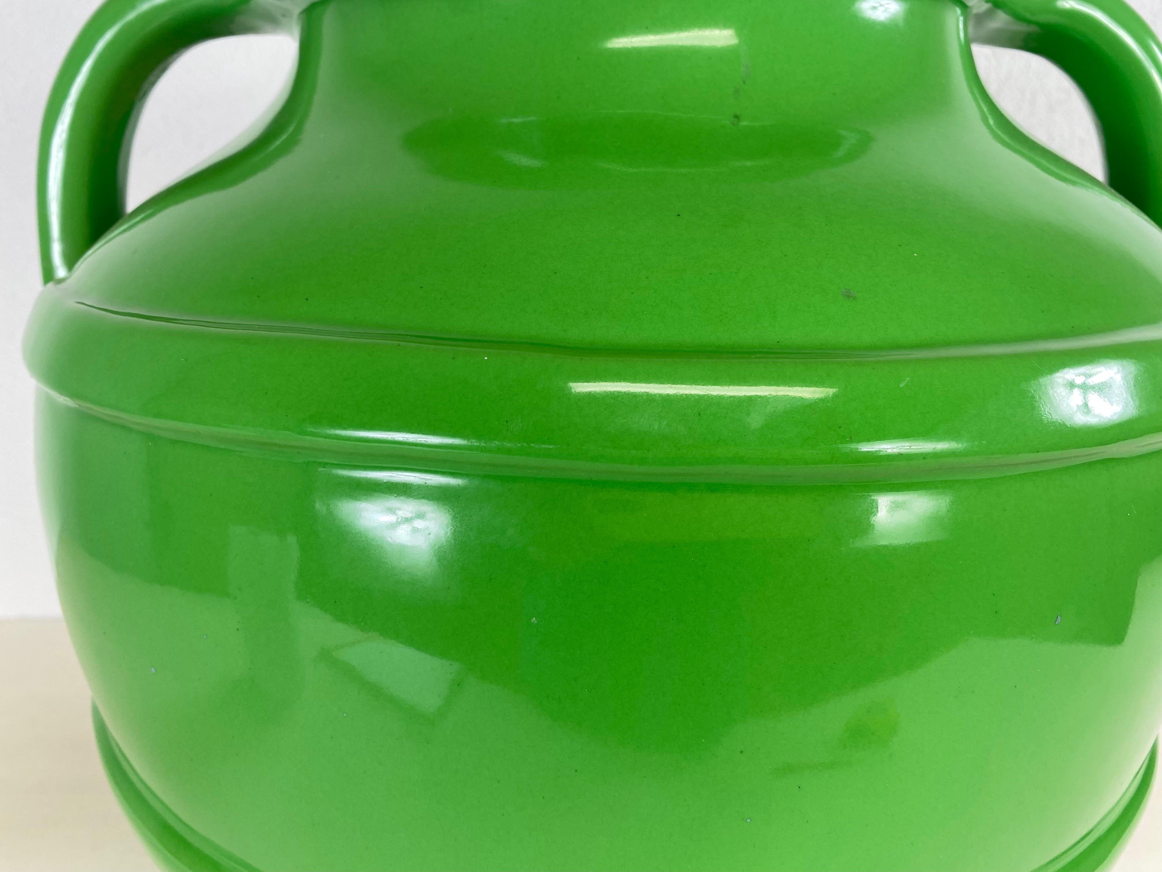 Enormous Vintage Apple Green Art Deco, Pottery Vase In Good Condition For Sale In Allentown, PA