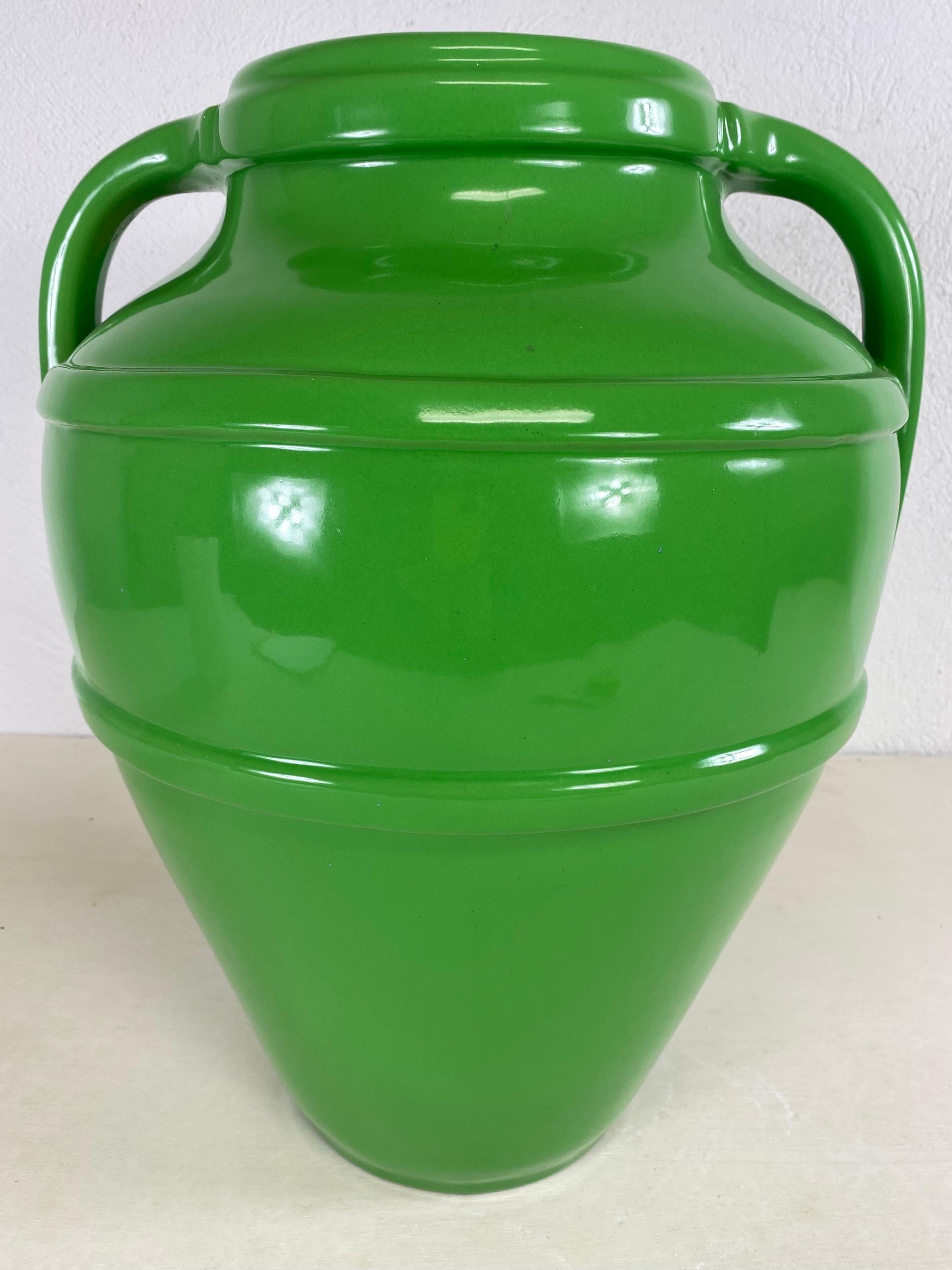 Mid-20th Century Enormous Vintage Apple Green Art Deco, Pottery Vase For Sale
