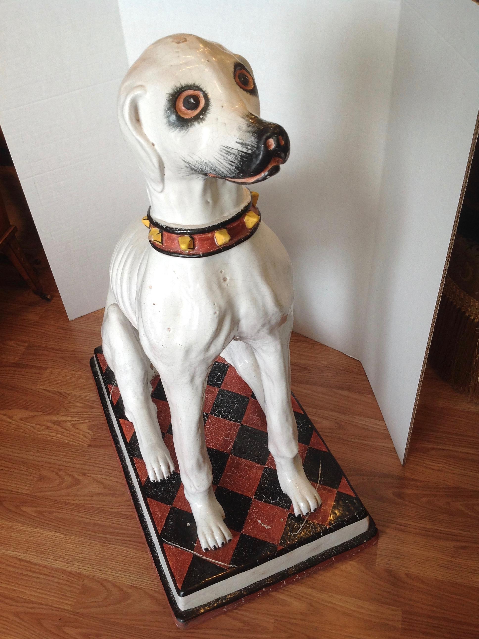 Glazed Enormous Whimsical Midcentury Statue of a Dog