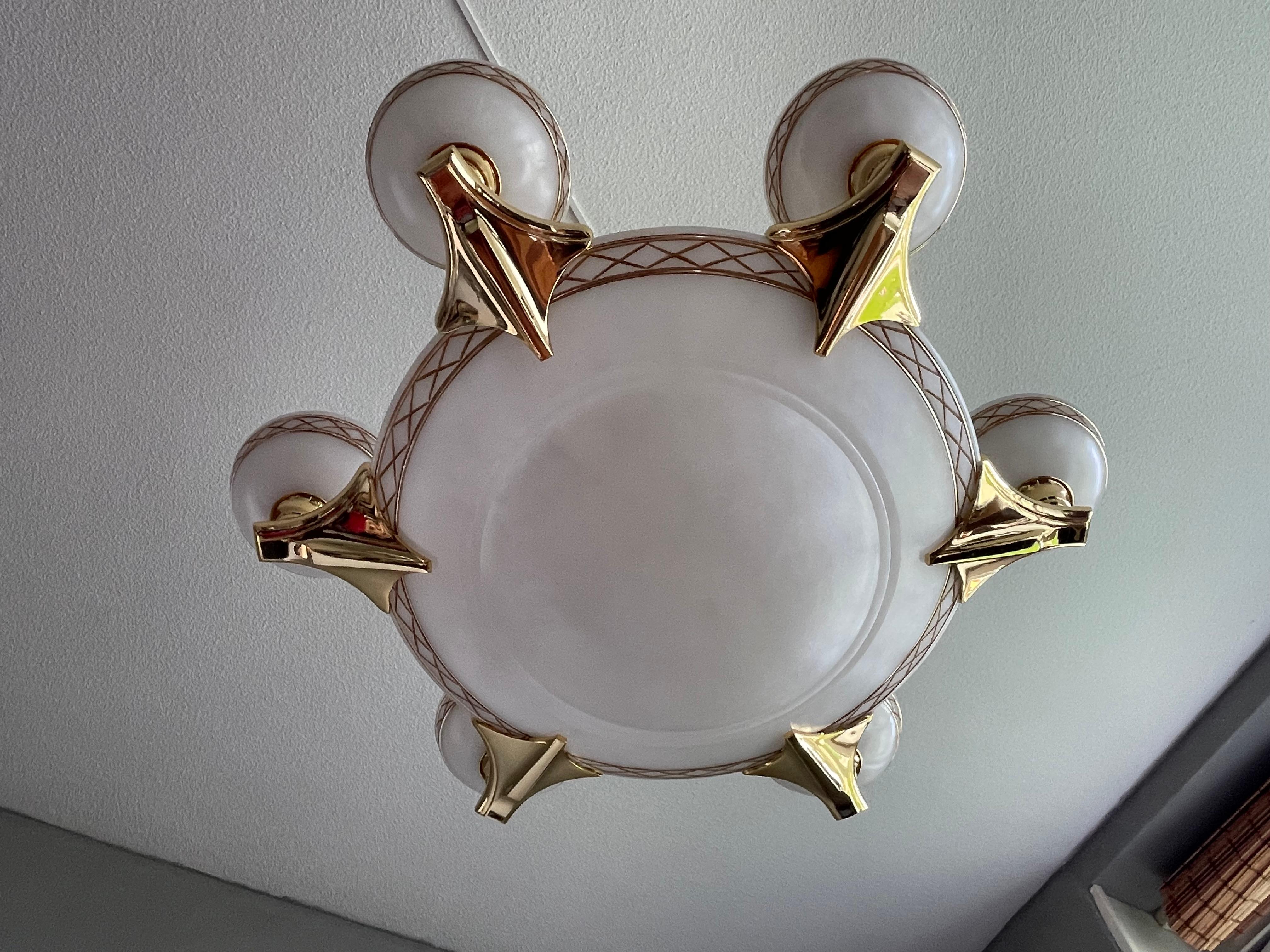 Enormous White Alabaster & Gold Color Coated Bronze & Brass Pendant / Chandelier For Sale 2