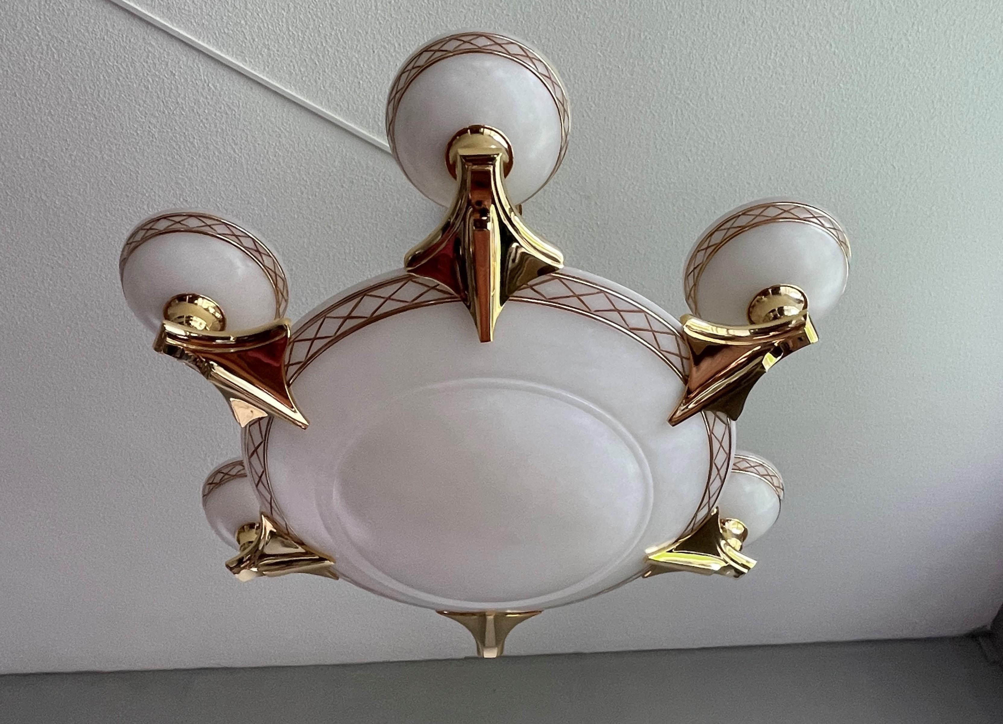 Enormous White Alabaster & Gold Color Coated Bronze & Brass Pendant / Chandelier For Sale 10