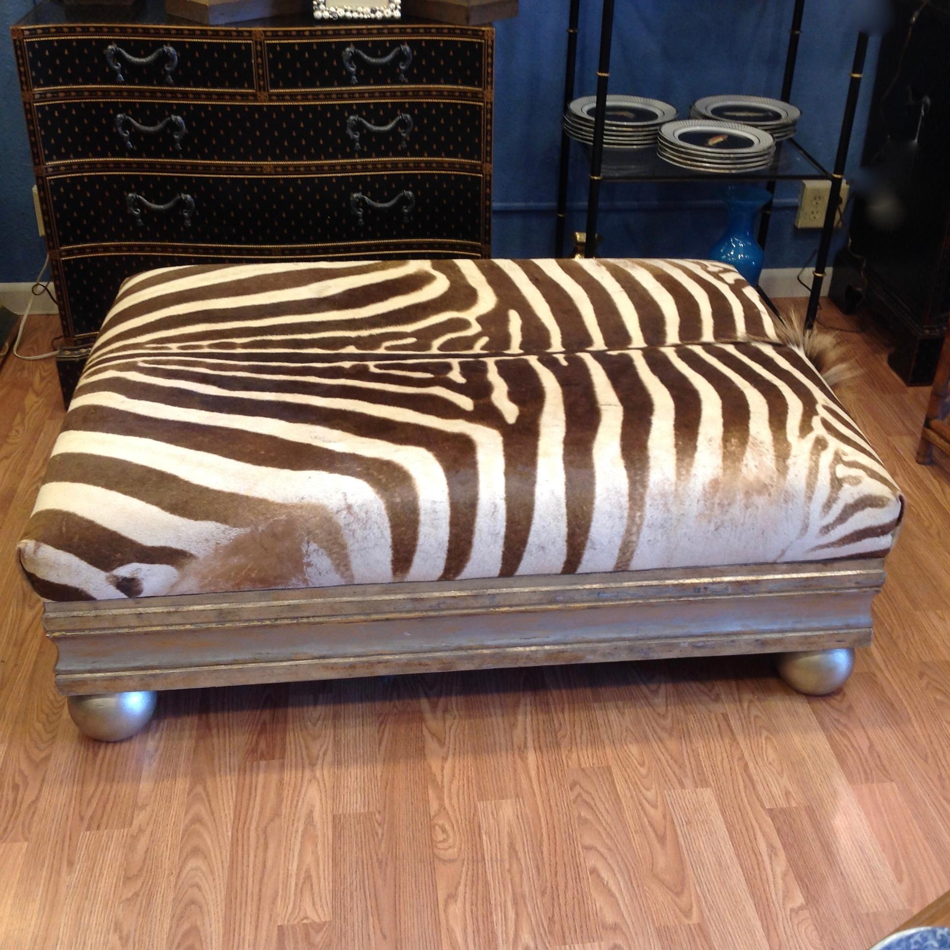 African Enormous Zebra Hide Ottoman