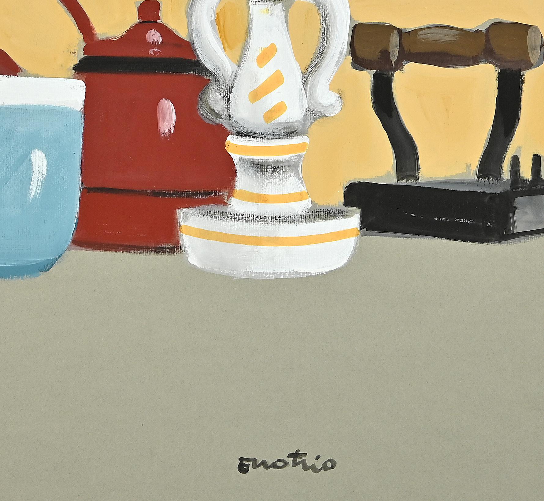 Still Life - Gouache on paper by Enotrio Pugliese - 1970s For Sale 1