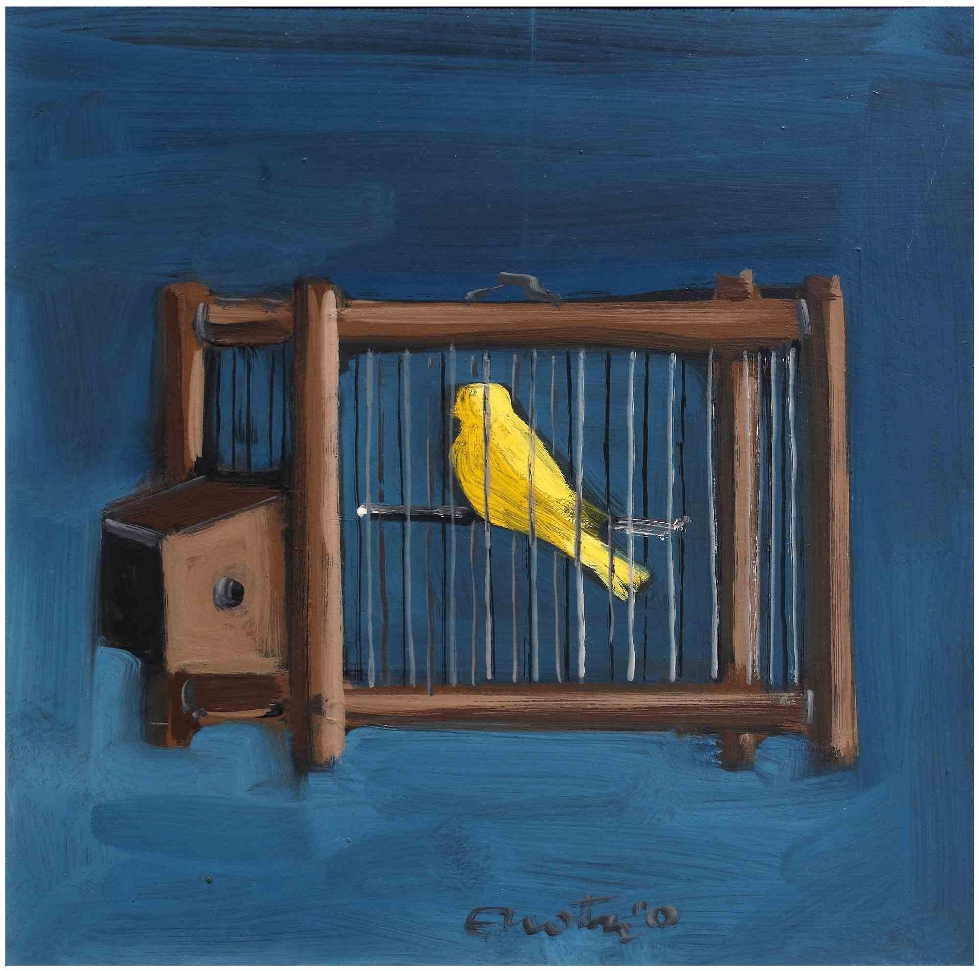The Goldfinch - Peinture à l'huile par Enotrio Pugliese - Milieu du 20e siècle