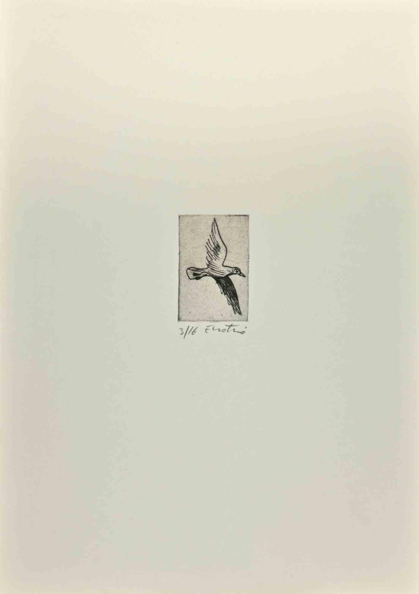 Dove is anEtching realized by Enotrio Pugliese in 1963.

Limited edition of 16 copies numbered and signed by the artist.

Good condition on a white cardboard.

Enotrio Pugliese (May 11, 1920 - August 1989) was an Italian painter. Born in Buenos