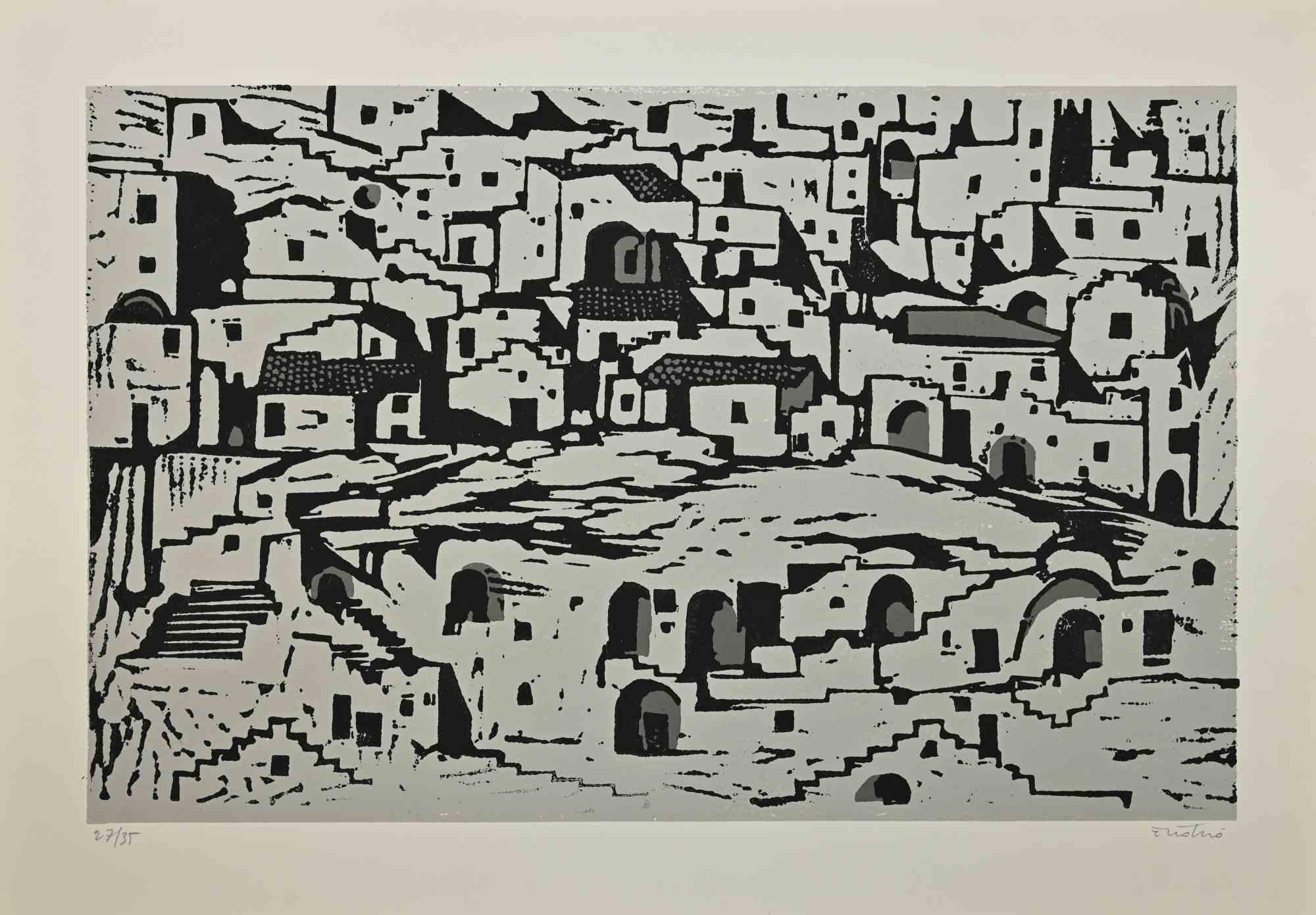 Landscape is an Etching realized by Enotrio Pugliese in 1960s.

Hand-signed by the artist on the lower.

Numbered, Limited edition of 35 prints.

Good conditions.

Enotrio Pugliese (May 11, 1920 - August 1989) was an Italian painter. Born in Buenos