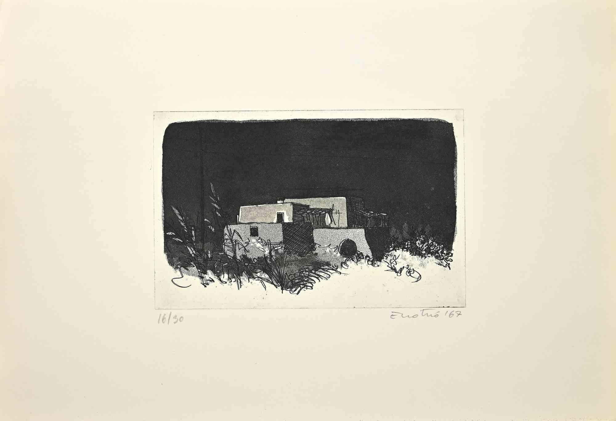 Landscape is an Etching and Aquatint realized by Enotrio Pugliese in 1967.

Hand-signed by the artist on the lower.

Numbered, Limited edition of 30 prints.

Good conditions.

Enotrio Pugliese (May 11, 1920 - August 1989) was an Italian painter.