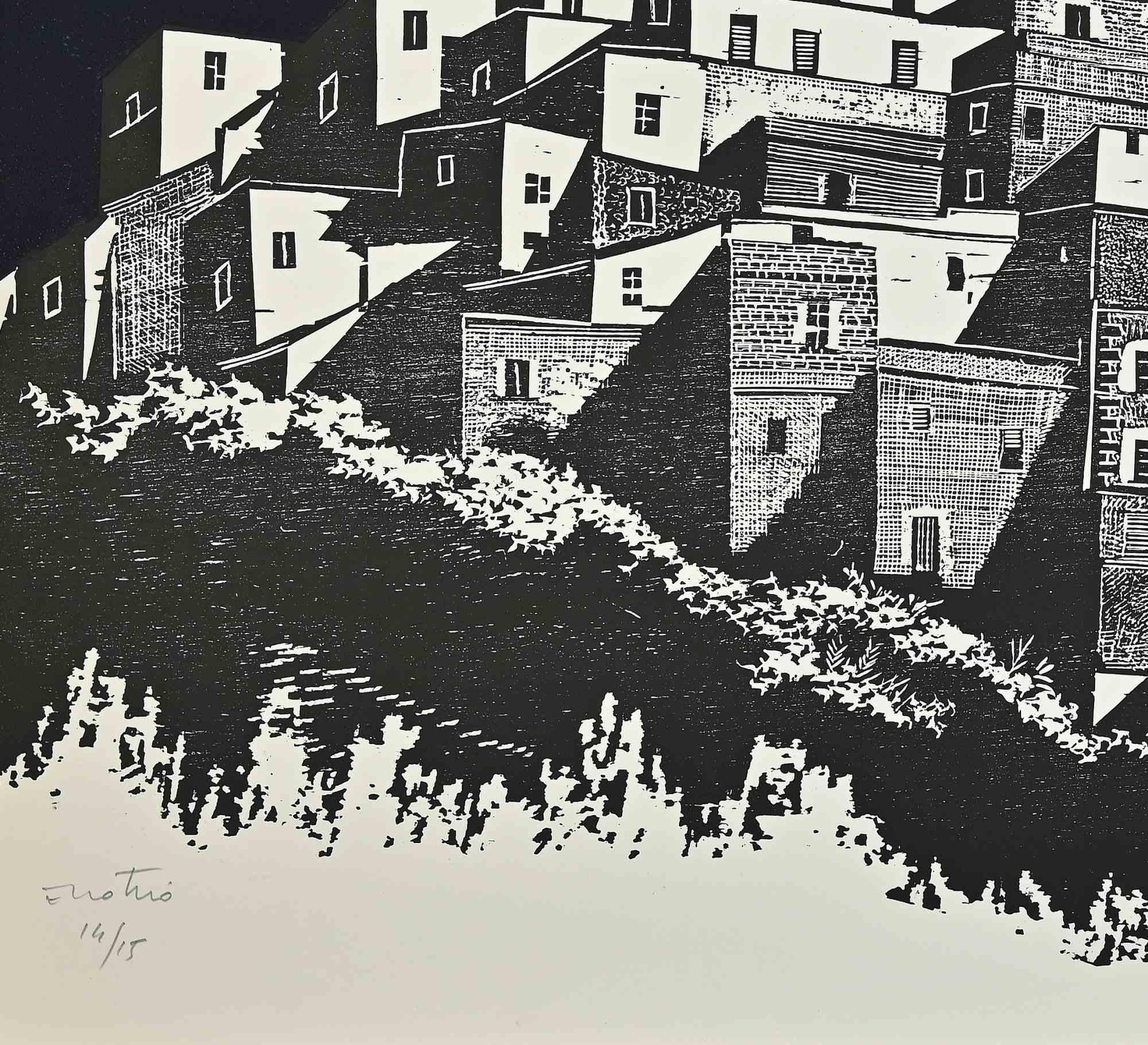  Landscape Under The Moon is an Screen print realized by Enotrio Pugliese in 1960s.

Hand-signed by the artist on the lower.

Numbered, Limited edition of 15 prints.

Good conditions.

Enotrio Pugliese (May 11, 1920 - August 1989) was an Italian
