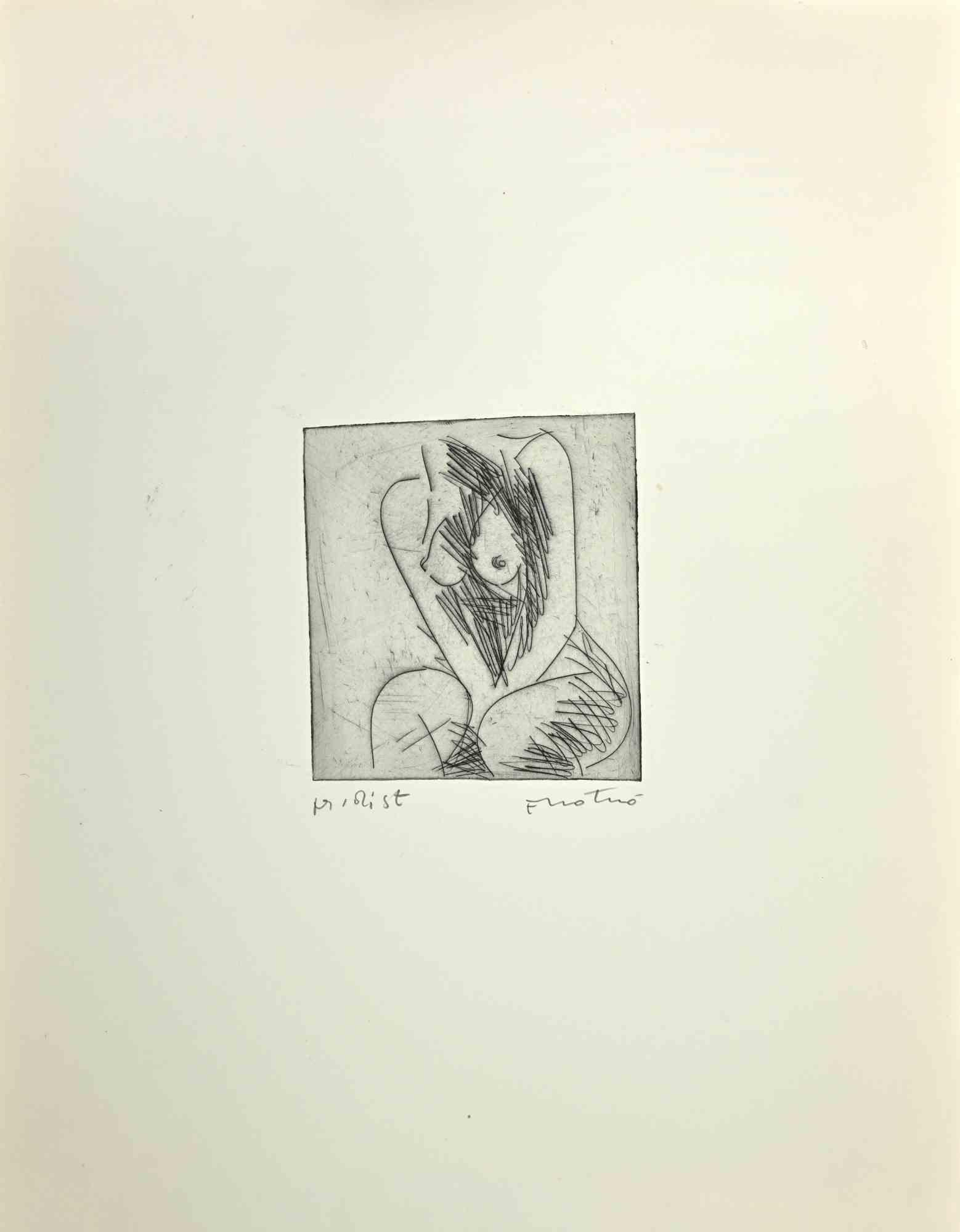Nude is an Etching and Aquatint realized by Enotrio Pugliese in 1970s.

Artist's proof.

signed by the artist.

Good conditions.

Enotrio Pugliese (May 11, 1920 - August 1989) was an Italian painter. Born in Buenos Aires to a Calabrian family who