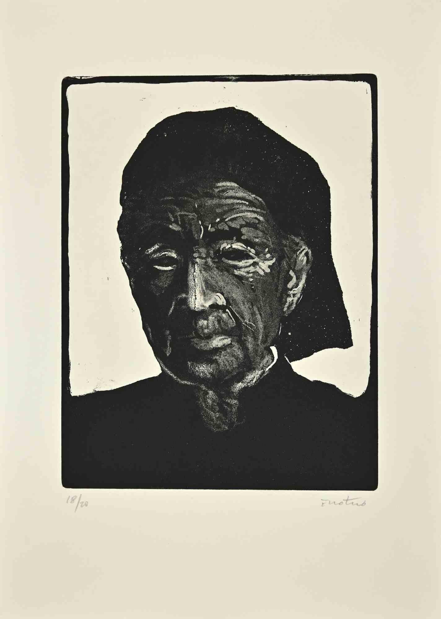 Portrait of Old Woman is an Etching realized by Enotrio Pugliese in 1970s.

Limited edition of 20 copies numbered and signed by the artist.

Good conditions.

Enotrio Pugliese (May 11, 1920 - August 1989) was an Italian painter. Born in Buenos Aires