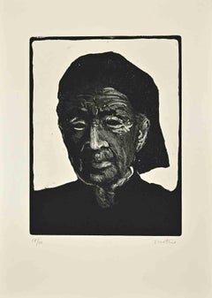 Portrait of Old Woman - Etching by Enotrio Pugliese - 1970s