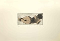  Gravure d'un nu allongé par Enotrio Pugliese, années 1970