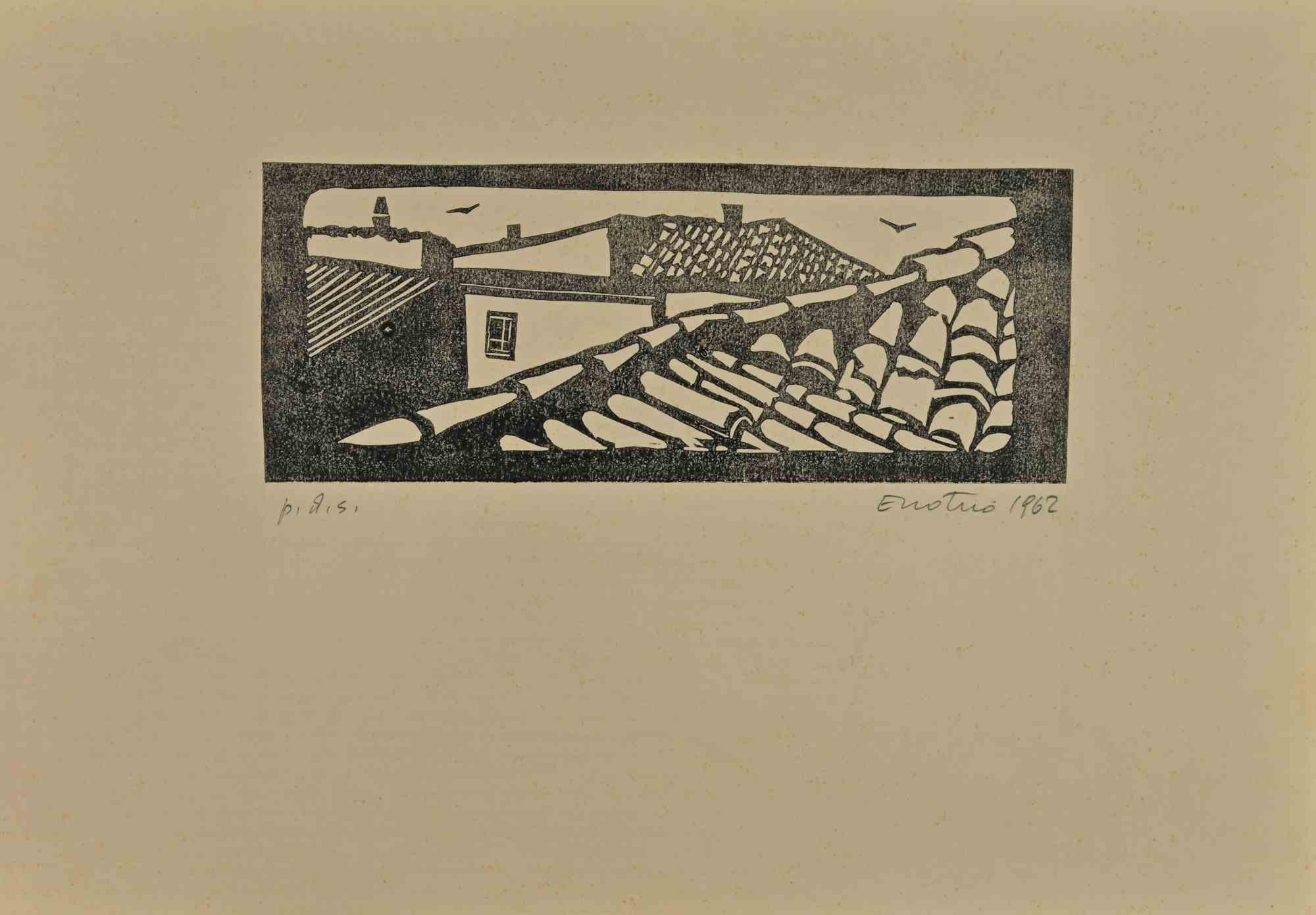 Roofs of Rome is a woodcut print realized by Enotrio Pugliese in 1962.

Proof of artist, Limited edition of 50 copies numbered and signed by the artist.

Good condition on a cream colored cardboard.

Enotrio Pugliese (May 11, 1920 - August 1989) was