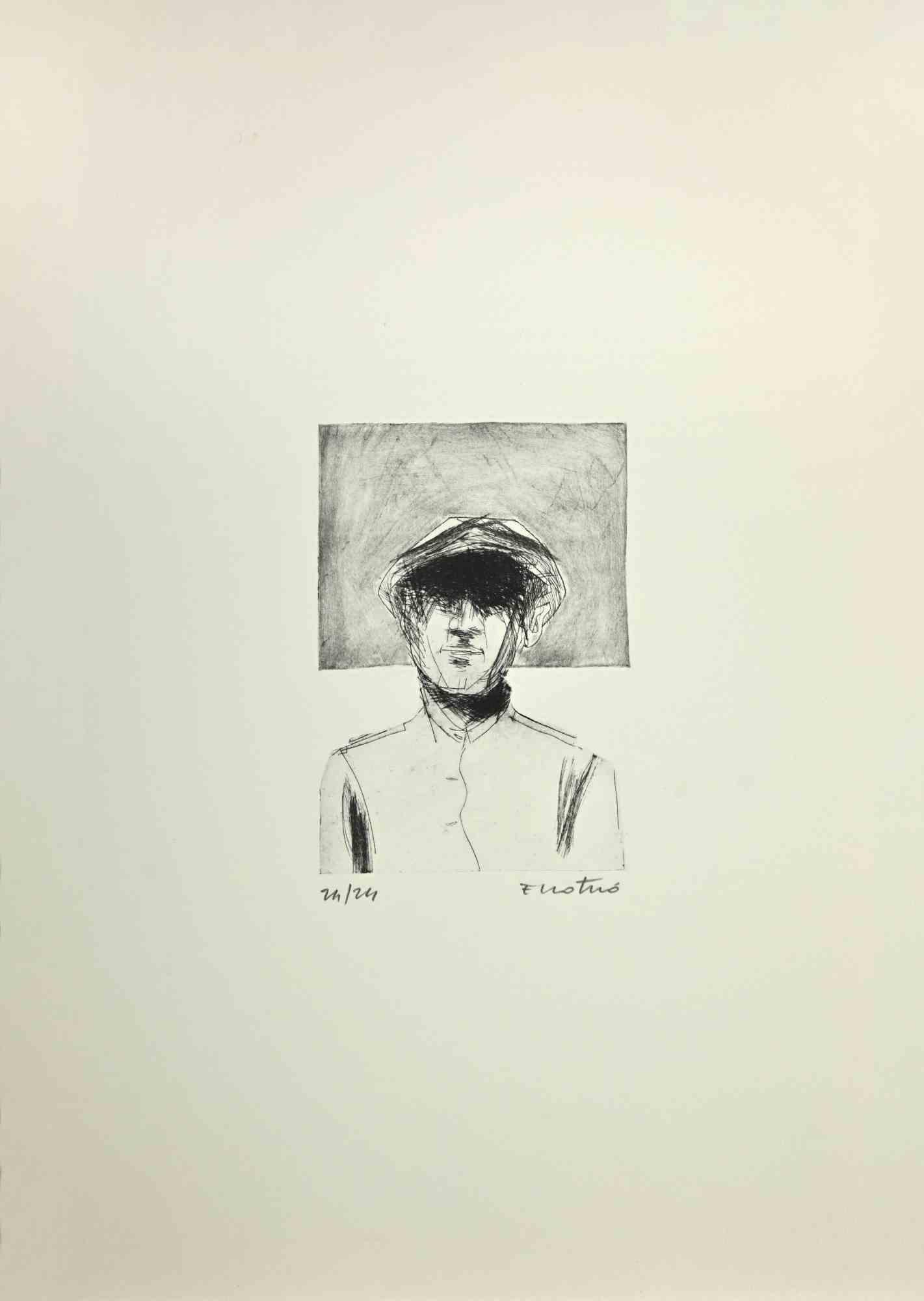 Soldier is an Etching and Aquatint realized by Enotrio Pugliese in 1970s.

Limited edition of 24 copies numbered and signed by the artist.

Good conditions.

Enotrio Pugliese (May 11, 1920 - August 1989) was an Italian painter. Born in Buenos Aires