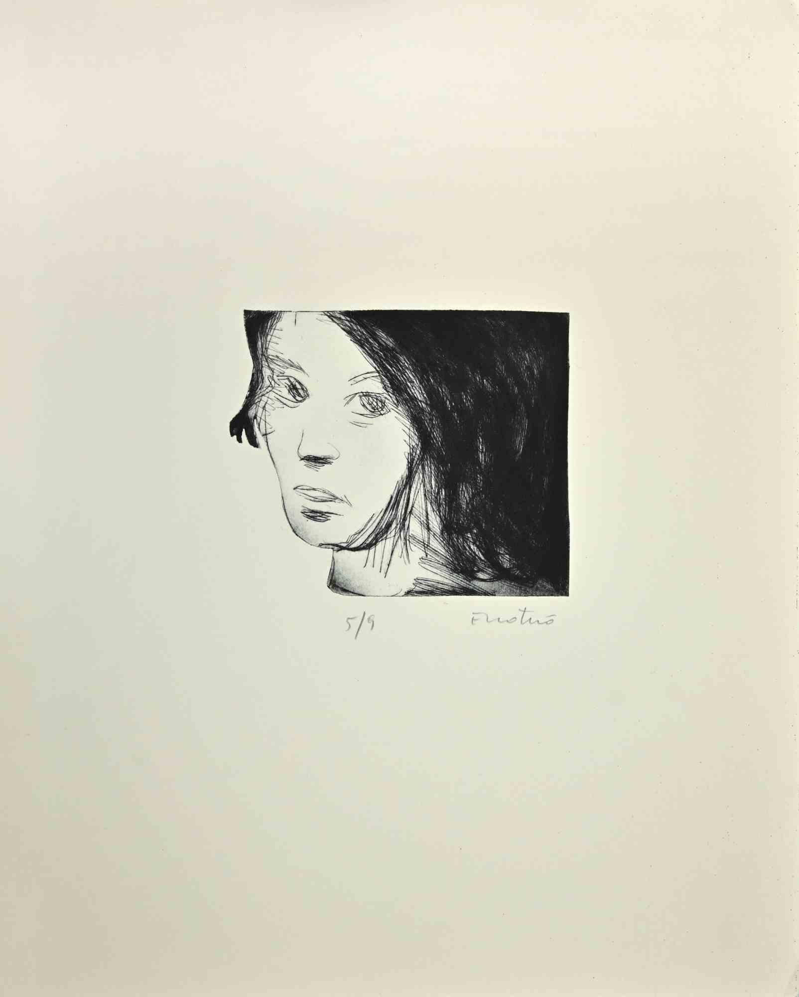 The Portrait is an Etching and Aquatint realized by Enotrio Pugliese in the 1970.

Hand-signed by the artist on the lower.

Numbered, Limited edition of 5/9 prints.

Good conditions.

Enotrio Pugliese (May 11, 1920 - August 1989) was an Italian