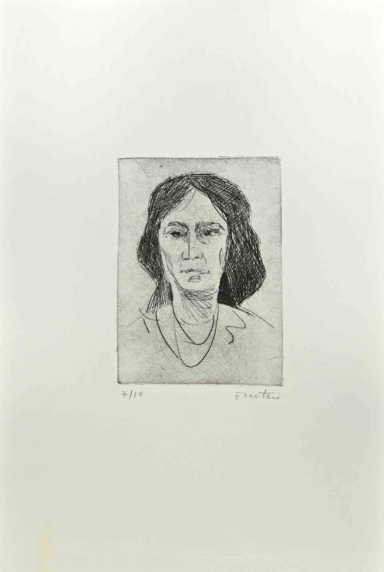 Woman is an Etching realized by Enotrio Pugliese in 1963.

Limited edition of 10 copies numbered and signed by the artist.

Good condition on a white cardboard.

Enotrio Pugliese (May 11, 1920 - August 1989) was an Italian painter. Born in Buenos