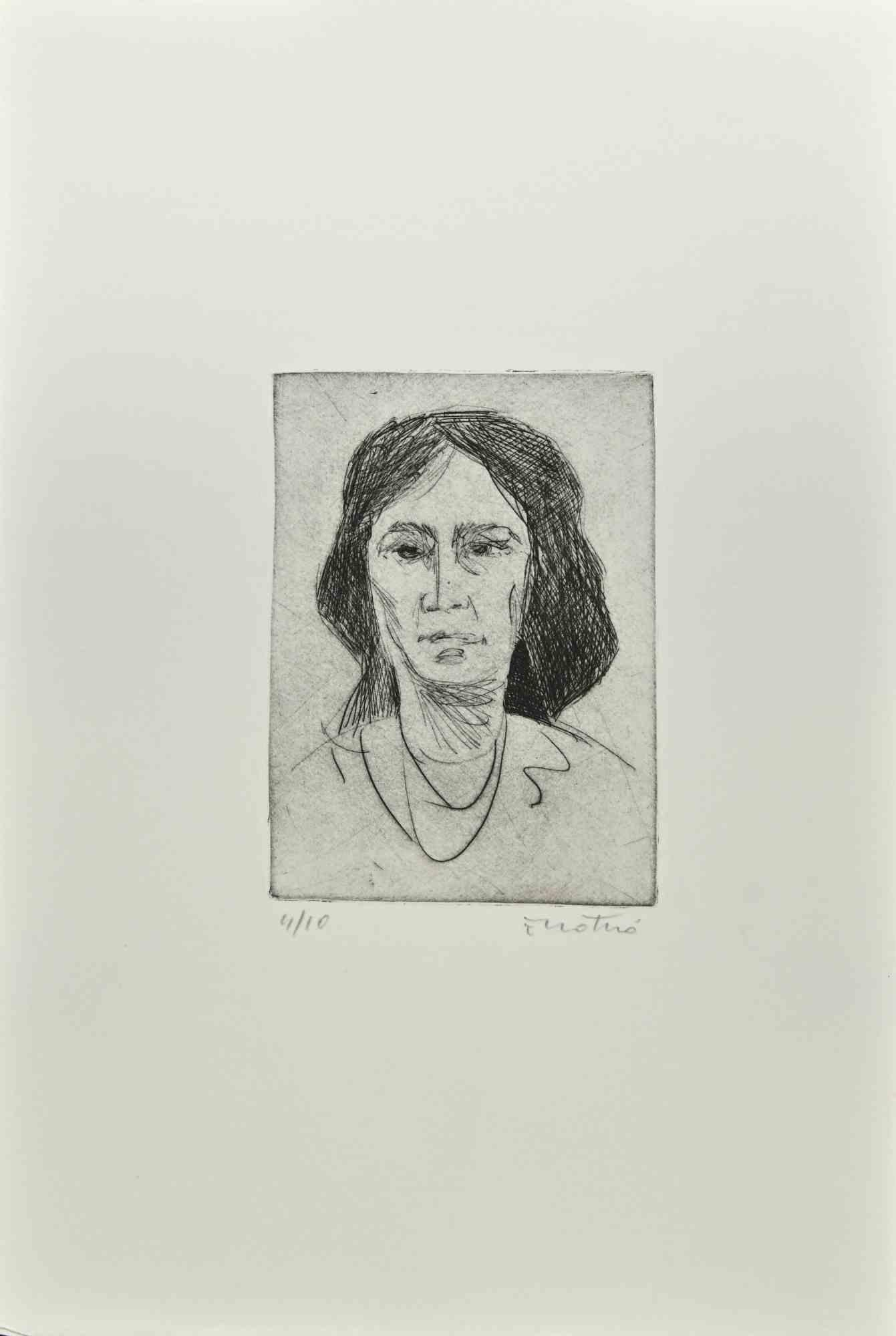 Woman is an Etching realized by Enotrio Pugliese in 1963.

Limited edition of 10 copies numbered and signed by the artist.

Good condition on a white cardboard

Enotrio Pugliese (May 11, 1920 - August 1989) was an Italian painter. Born in Buenos