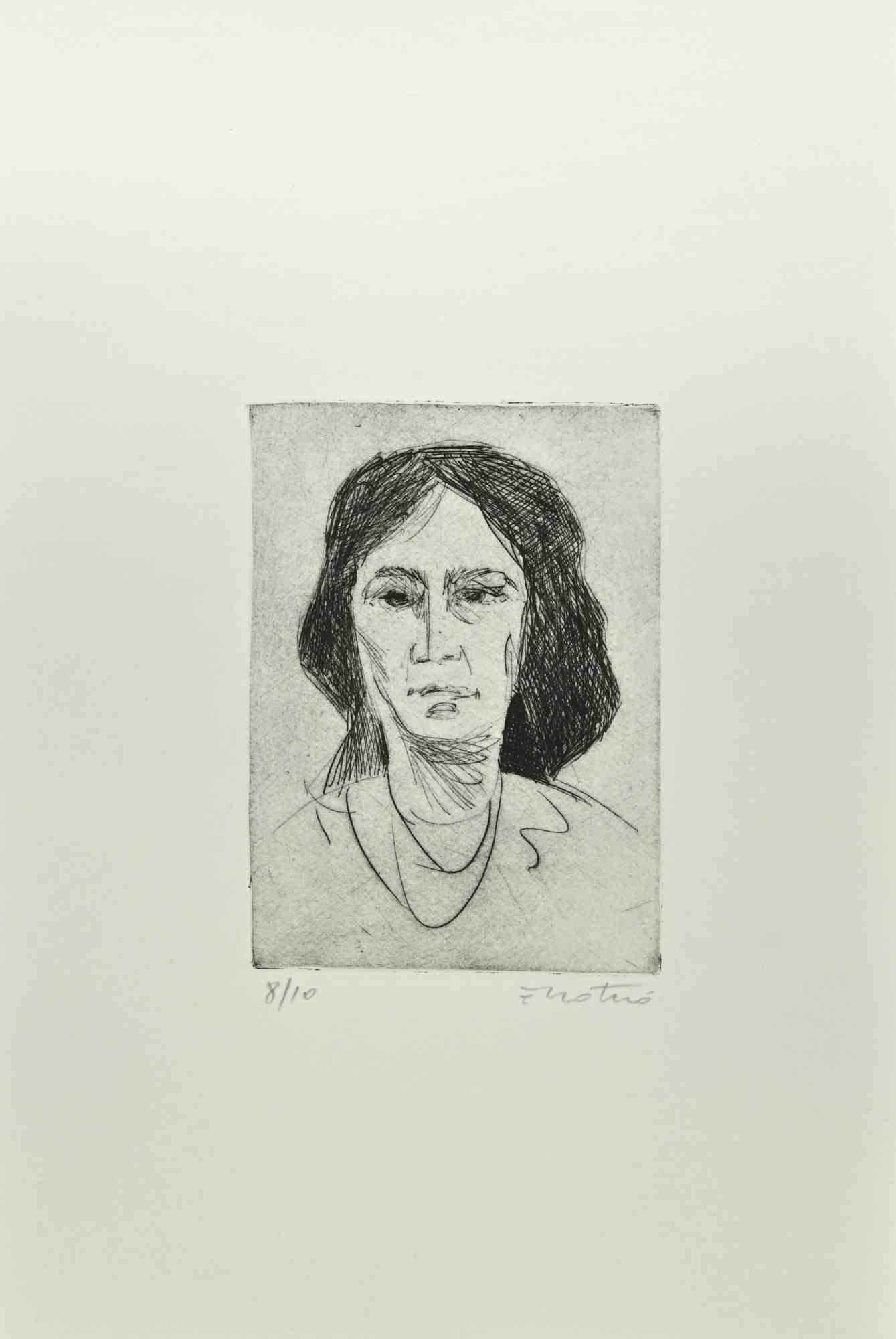 Woman - Etching by Enotrio Pugliese - 1963