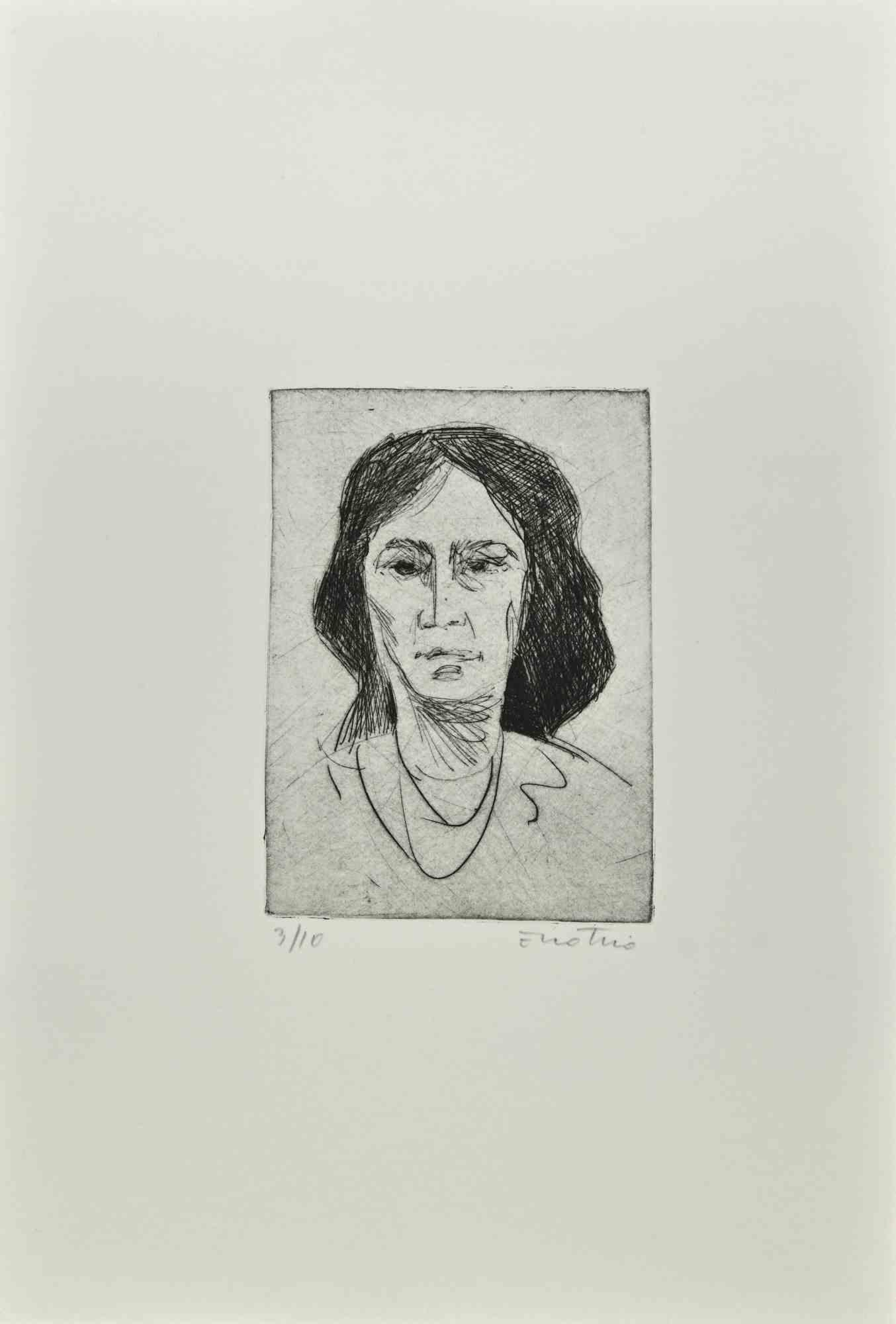 Woman is an Etching realized by Enotrio Pugliese in 1963.

Limited edition of 10 copies numbered and signed by the artist.

Good condition on a white cardboard.

Enotrio Pugliese (May 11, 1920 - August 1989) was an Italian painter. Born in Buenos
