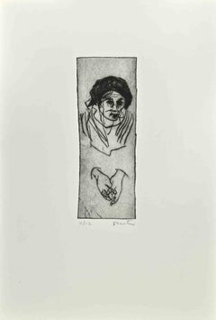 Woman in Prayer - Etching by Enotrio Pugliese - 1963