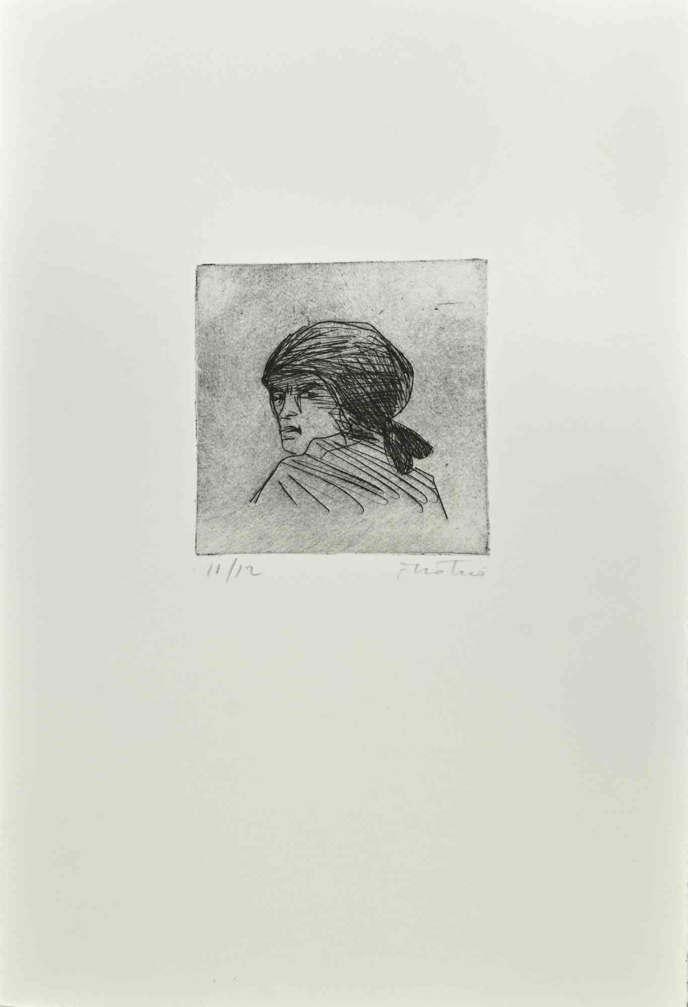 Woman of Calabria - Etching by Enotrio Pugliese - 1963