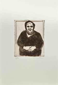 Vintage Woman of Calabria - Etching  by Enotrio Pugliese - 1963
