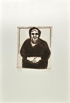 Mujer de Calabria - Aguafuerte  de Enotrio Pugliese - 1963