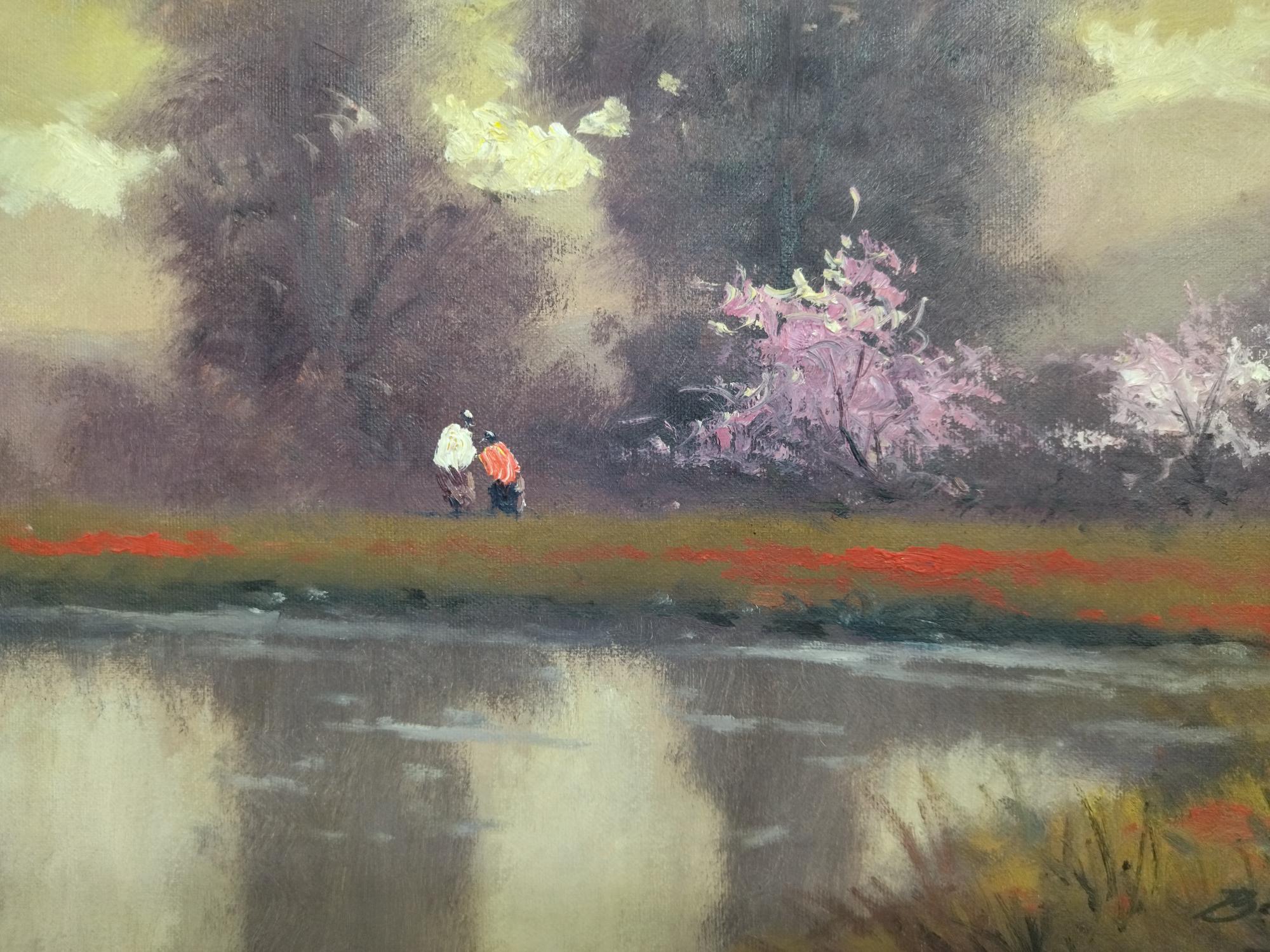 Beltran Messa  Landschafts-Bäume und Fluss (Grau), Landscape Painting, von Enric Beltrán Messa