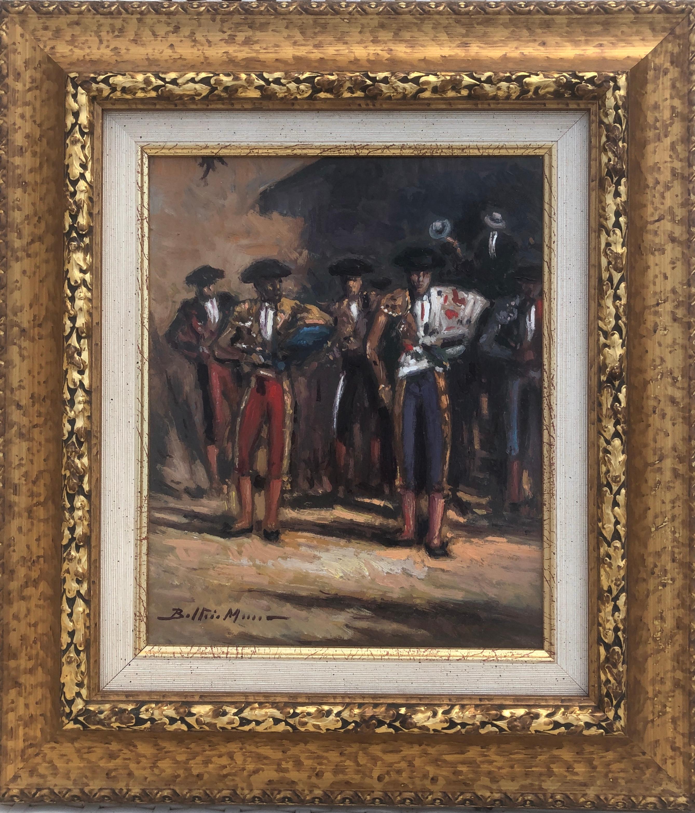 gang of bullfighters Spain oil on board painting - Painting by Enric Beltrán Messa