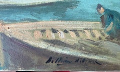 Resting Boats, Öl auf Leinwand, Gemälde, spanische mediterrane Meereslandschaft, Öl