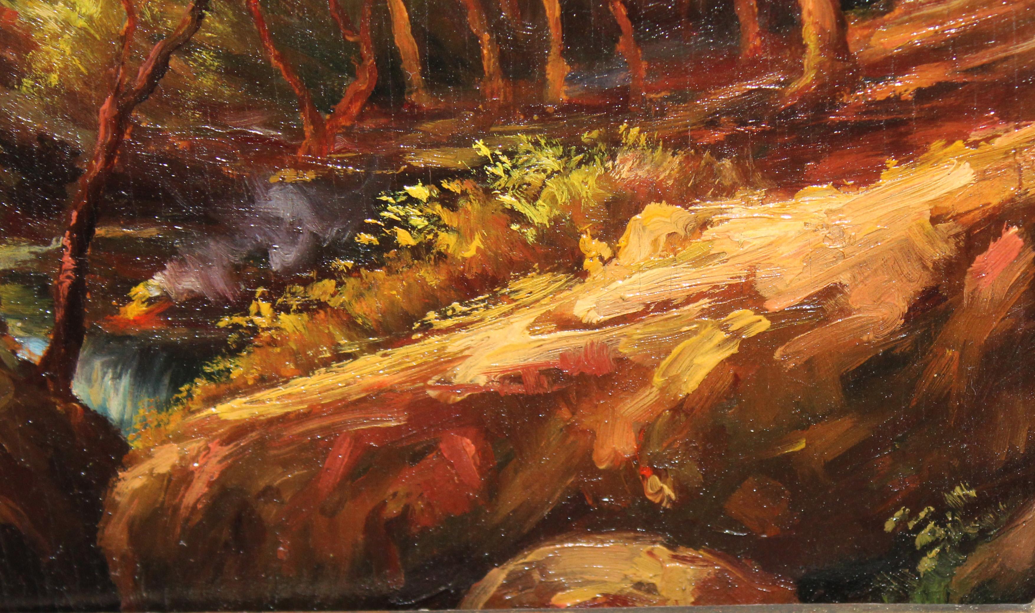 Óleo sobre tabla - Sendero bajo la luz otoñal en vente 1