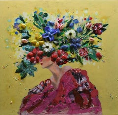 Flower Power: Mixed Media on Canvas with Resin, Contemporary Figurative