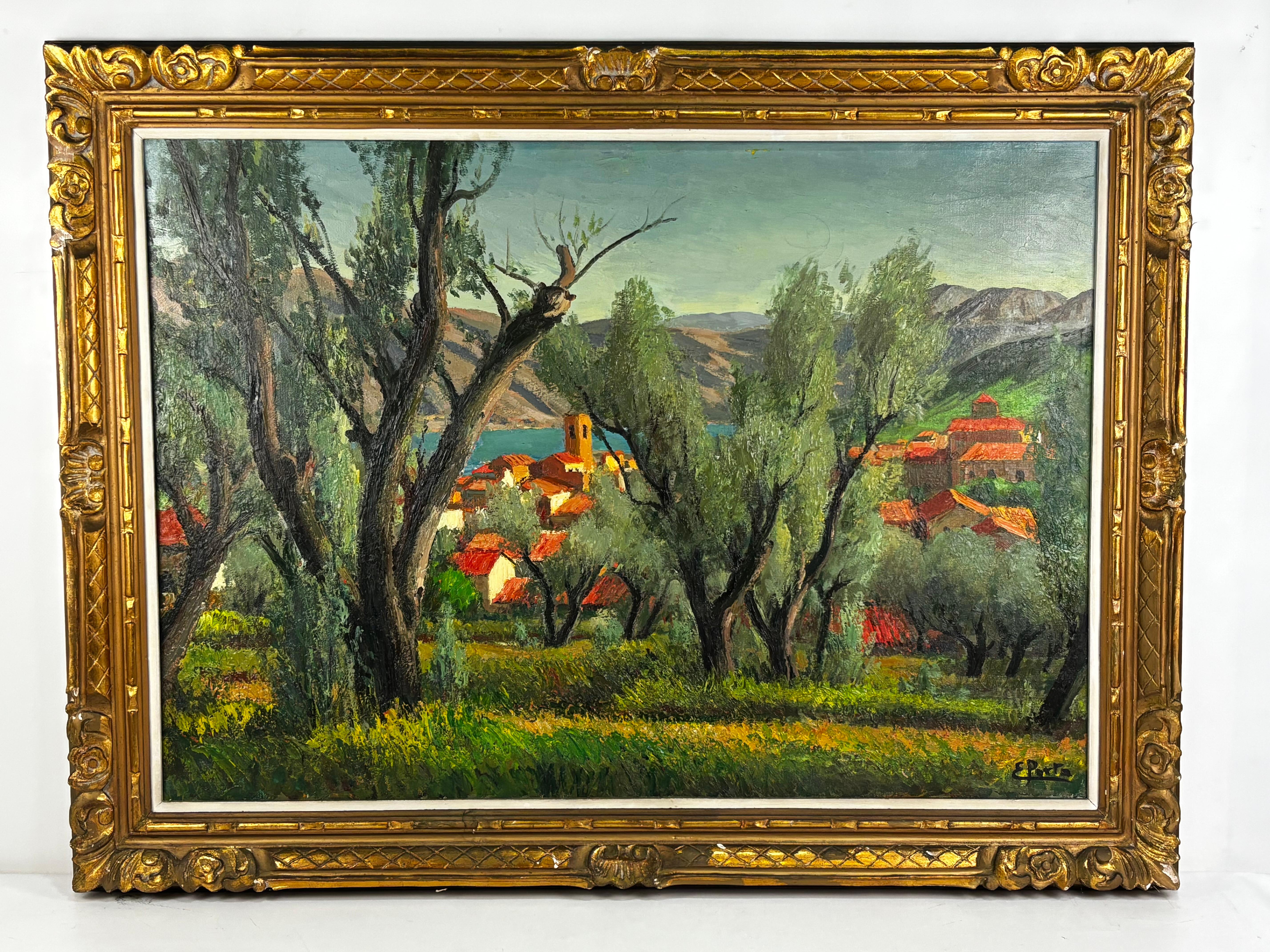 Enric Porta Mestre, 'Mediterranean Village Landscape', Oil on Canvas, 20th Centu For Sale 1
