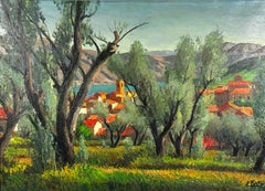 Enric Porta Mestre, 'Mediterranean Village Landscape', Oil on Canvas, 20th Centu